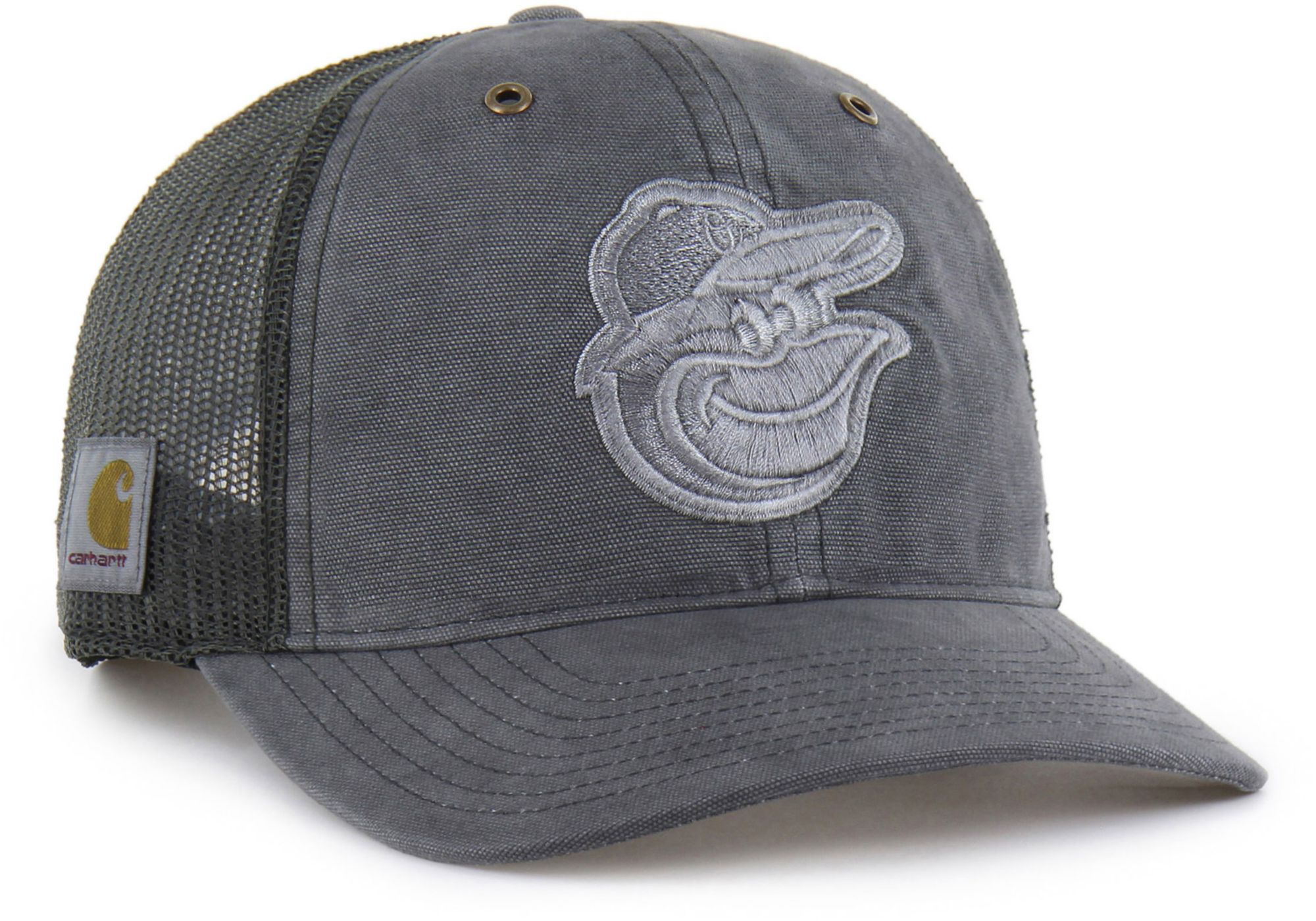 Carhartt x '47 Adult Baltimore Orioles Charcoal Garment Dyed Trucker Adjustable Hat