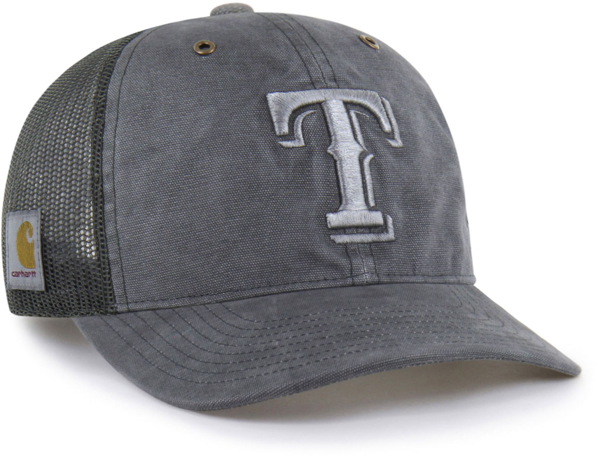 Carhartt x '47 Adult Texas Rangers Charcoal Garment Dyed Trucker Adjustable Hat