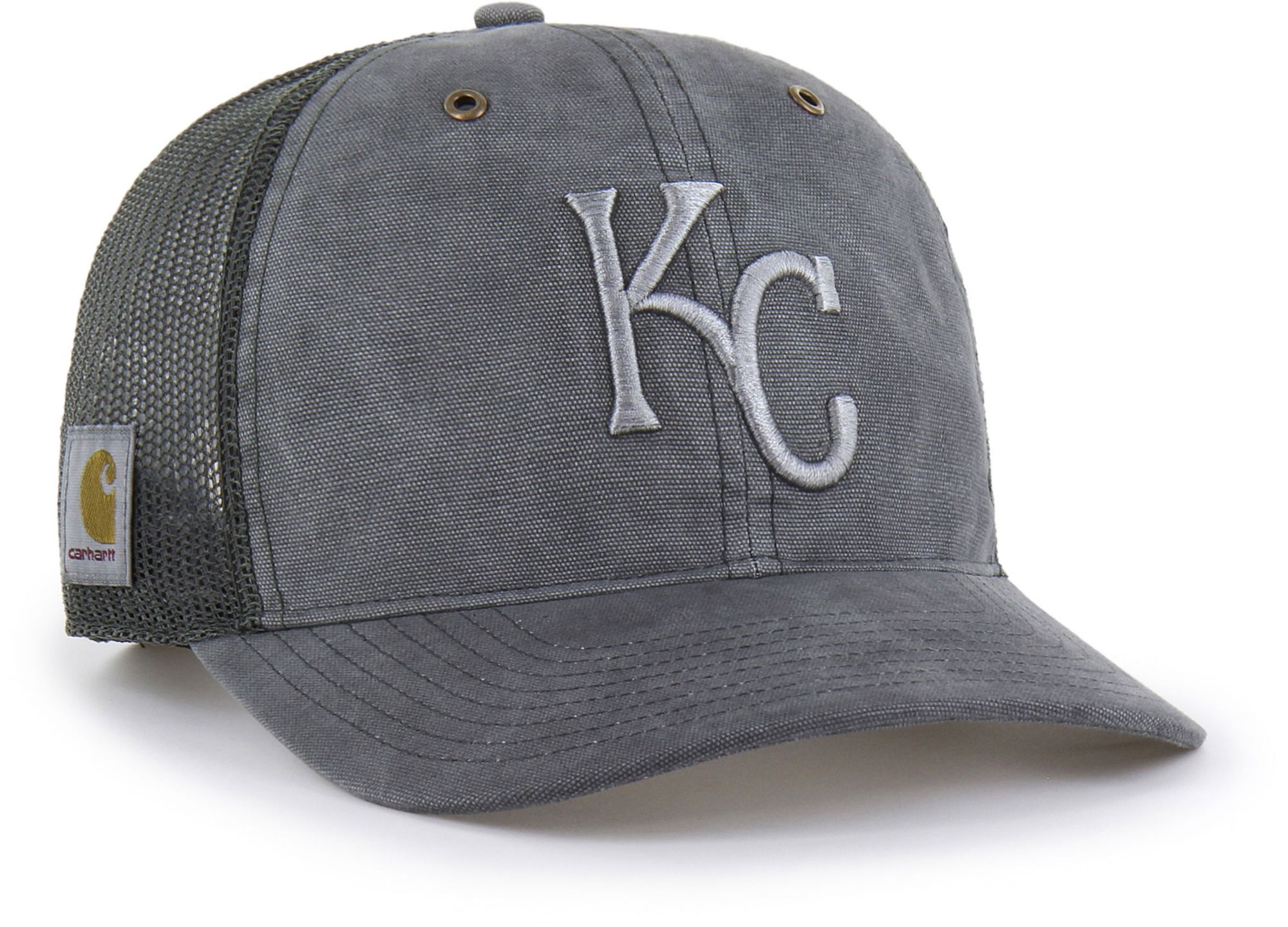Carhartt x '47 Adult Kansas City Royals Charcoal Garment Dyed Trucker Adjustable Hat