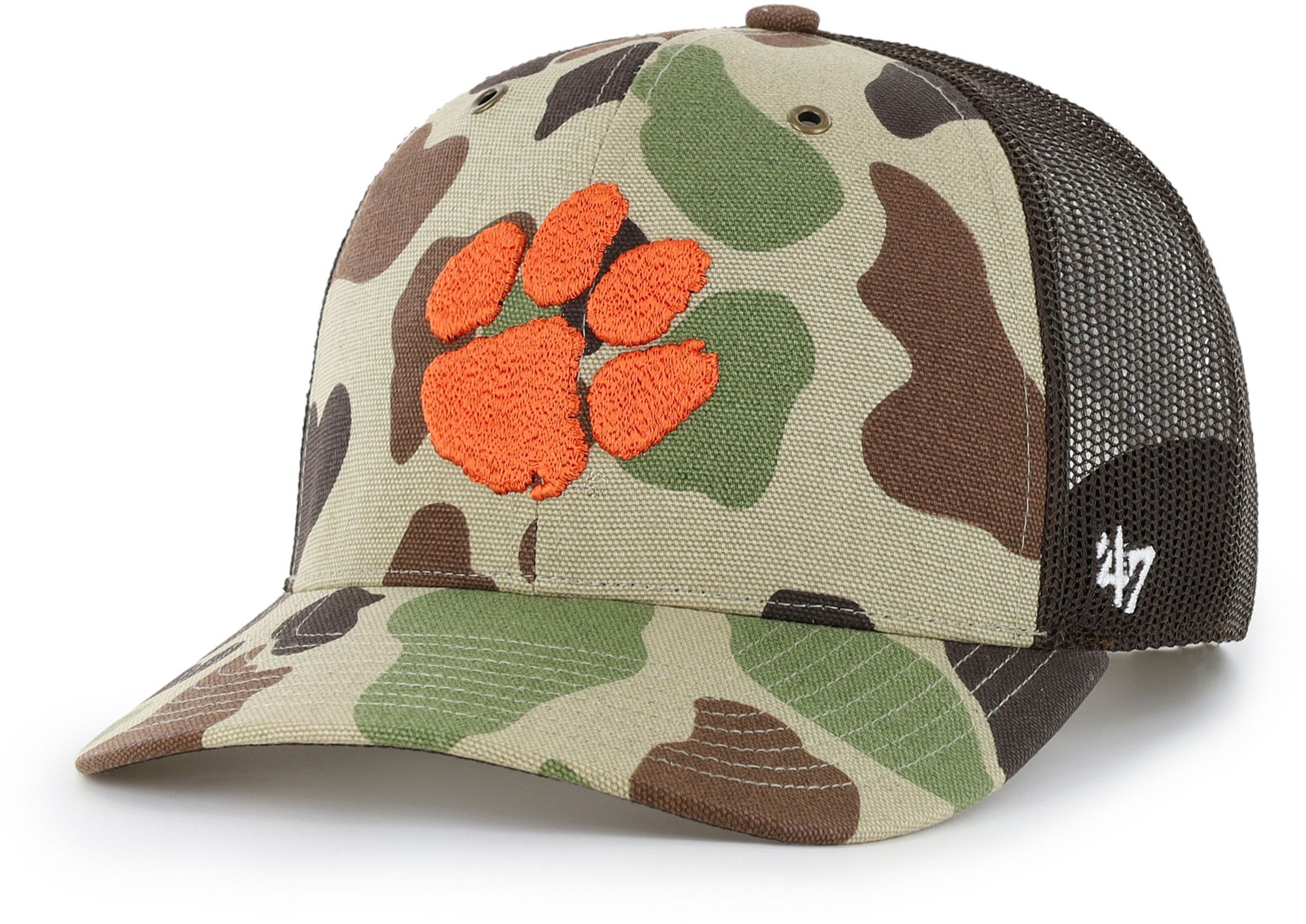 Carhartt x '47 Adult Clemson Tigers Duck Camo Adjustable Trucker Hat
