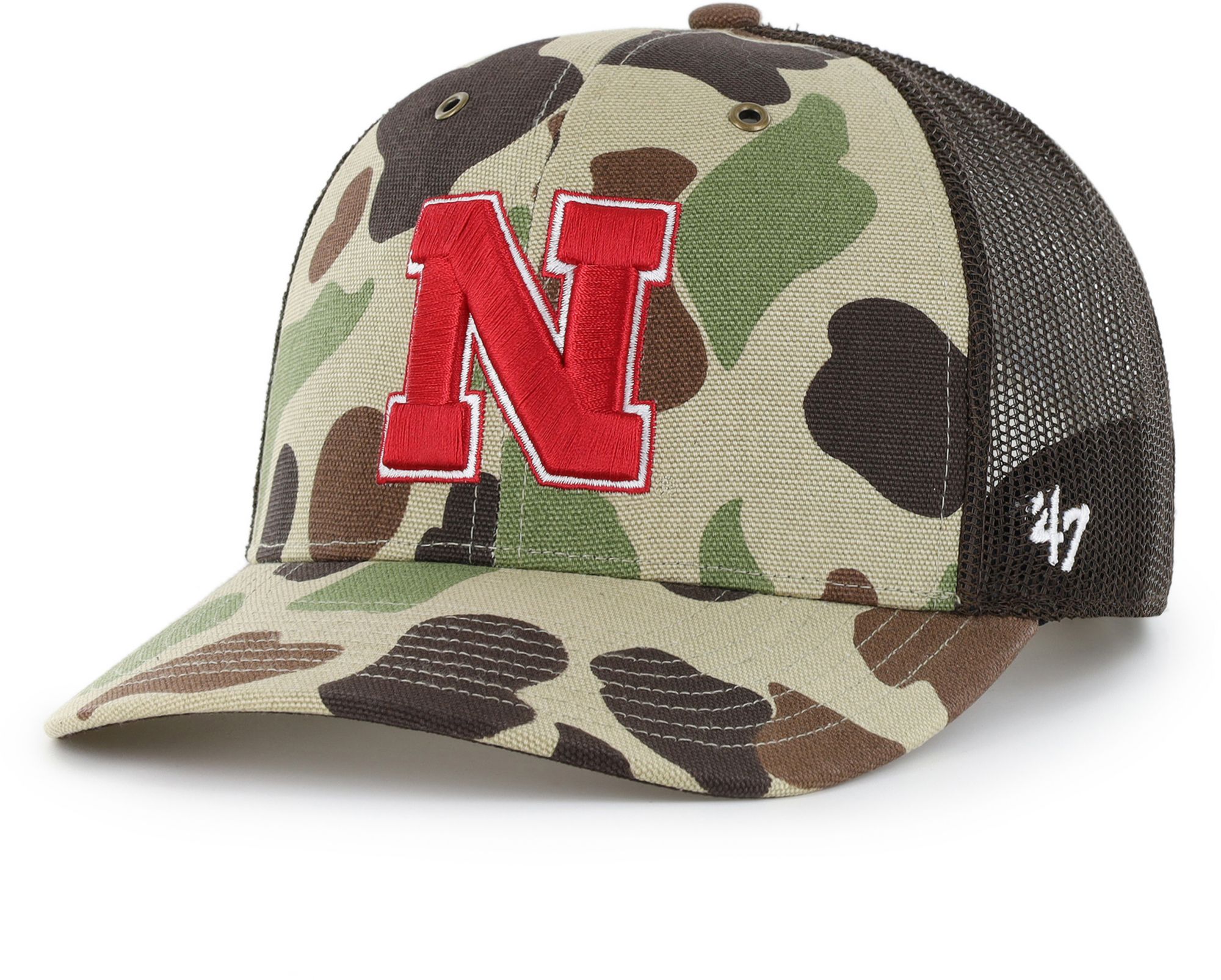 Carhartt x '47 Adult Nebraska Cornhuskers Duck Camo Adjustable Trucker Hat