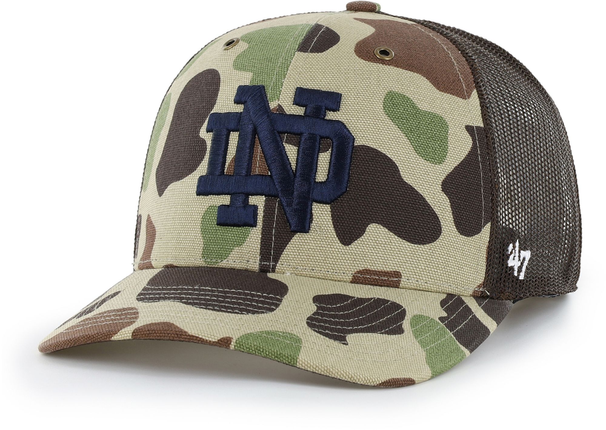 Carhartt x '47 Adult Notre Dame Fighting Irish Duck Camo Adjustable Trucker Hat