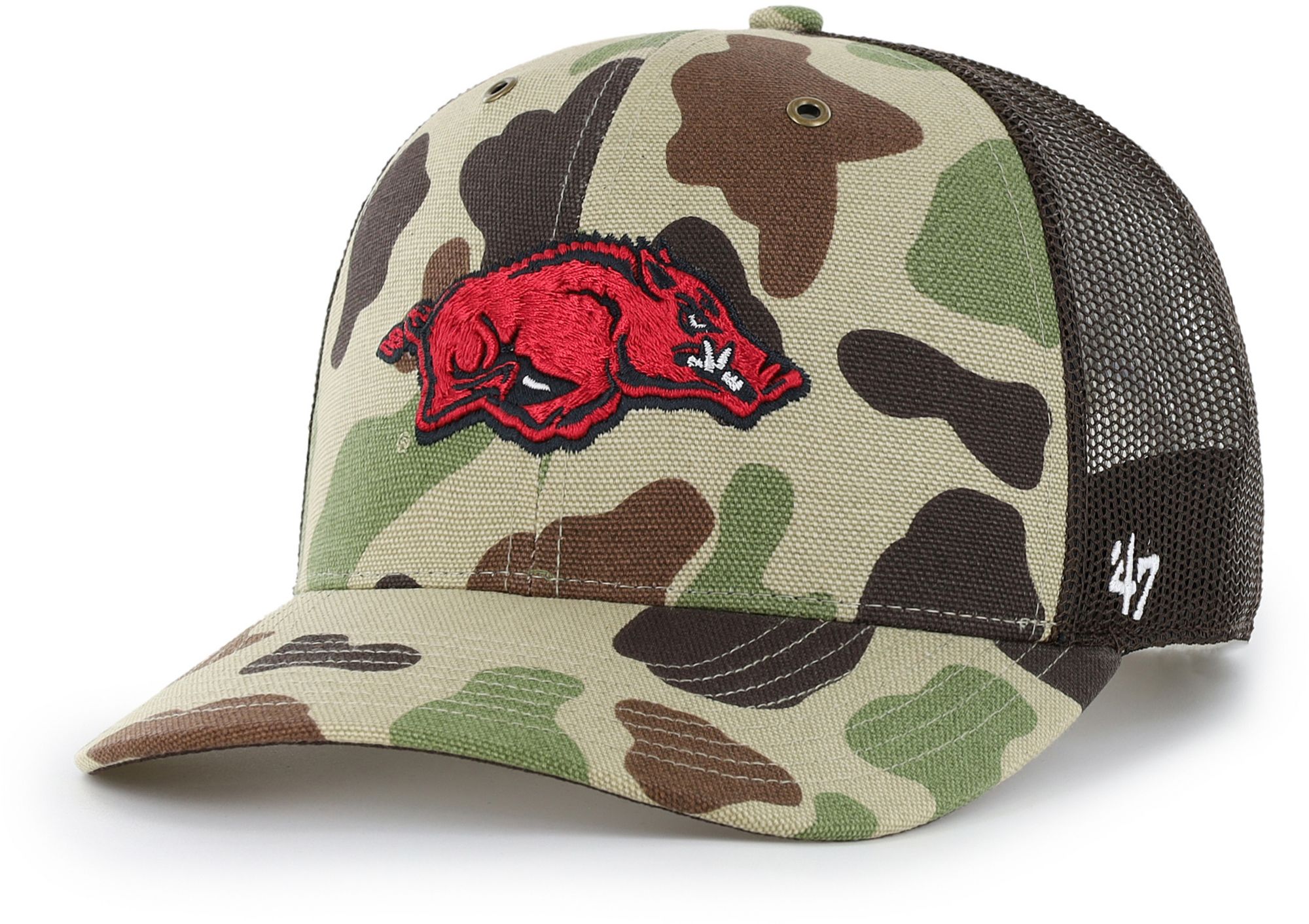 Carhartt x '47 Adult Arkansas Razorbacks Duck Camo Adjustable Trucker Hat