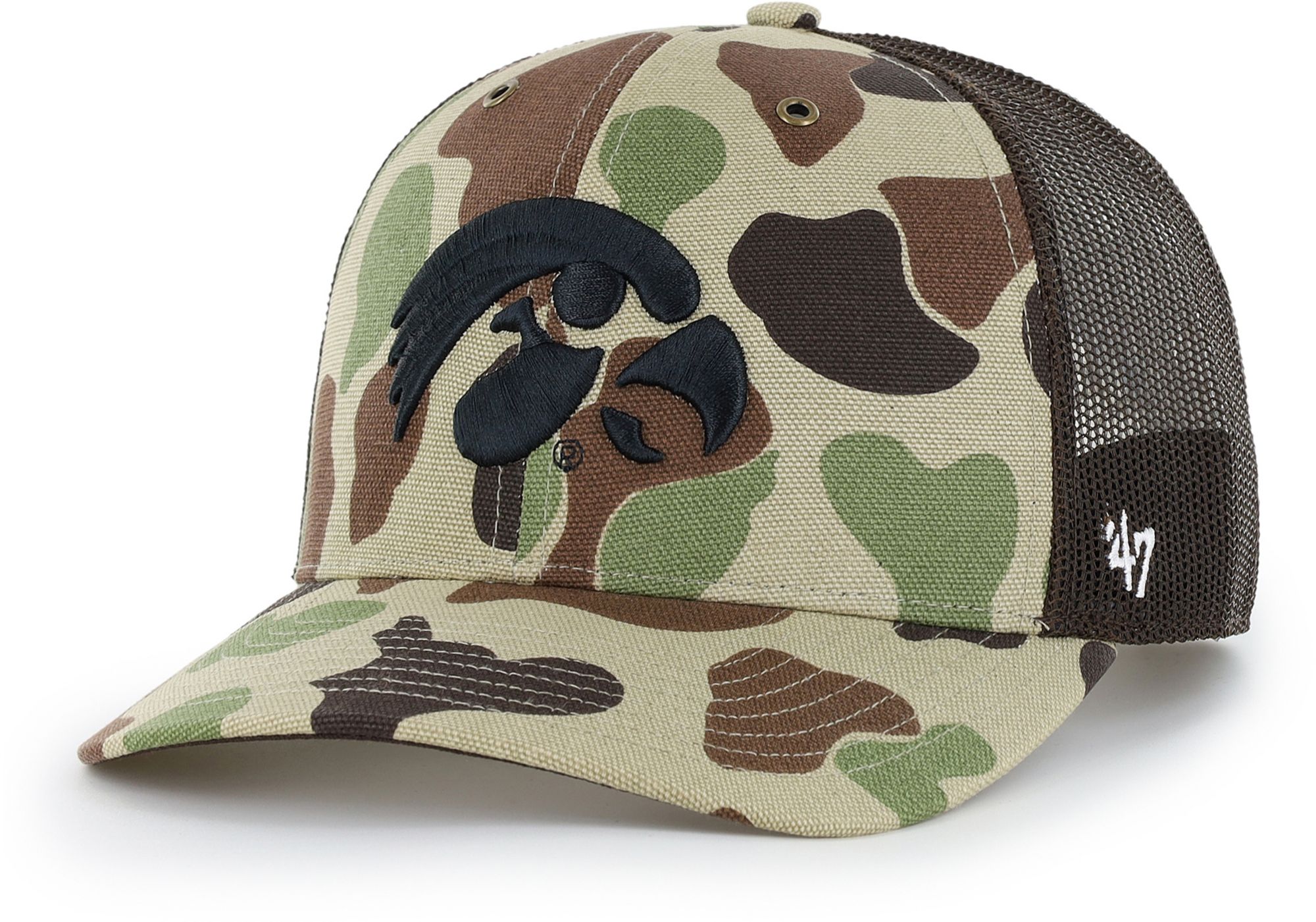 Carhartt x '47 Adult Iowa Hawkeyes Duck Camo Adjustable Trucker Hat