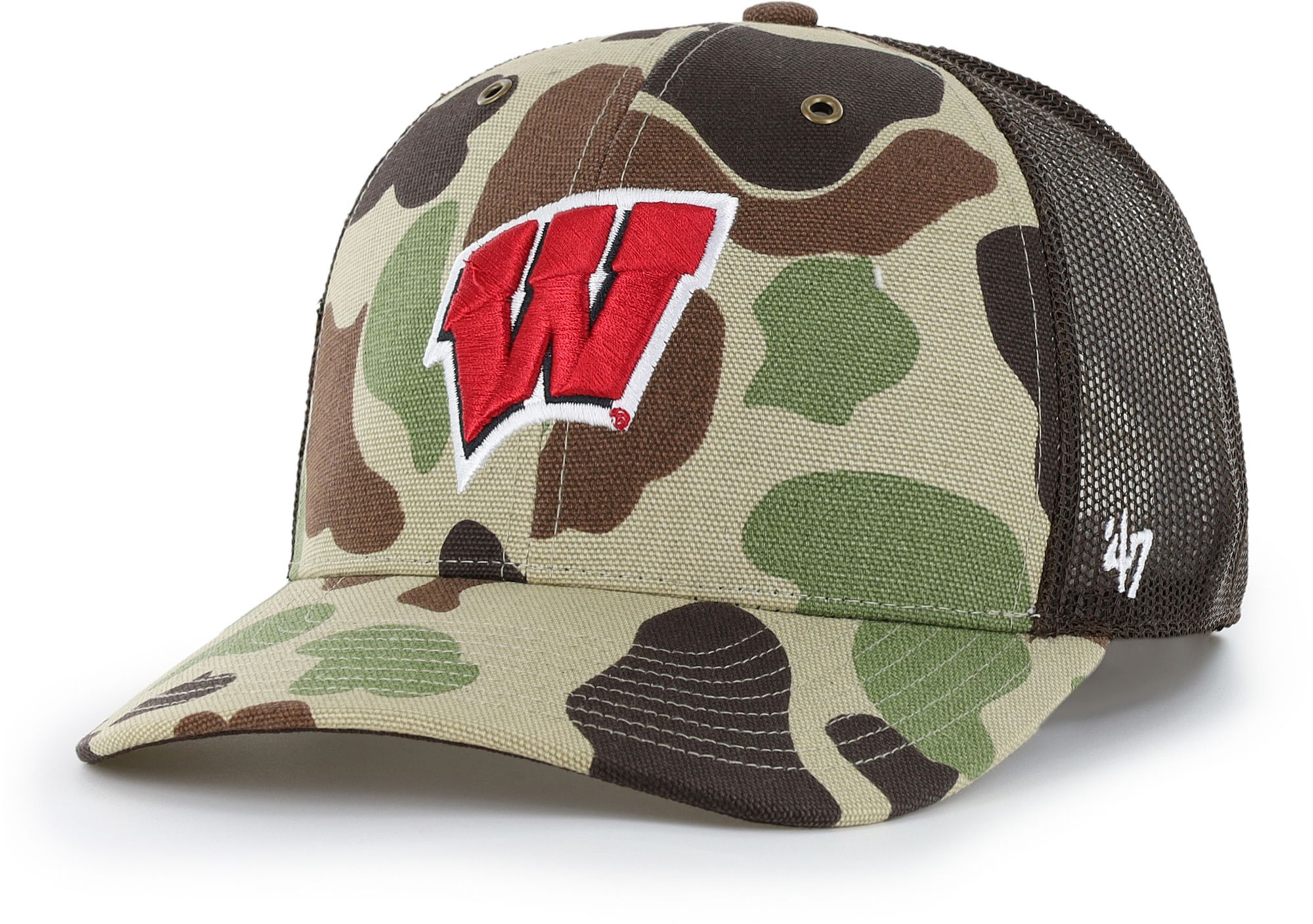 Carhartt x '47 Adult Wisconsin Badgers Duck Camo Adjustable Trucker Hat