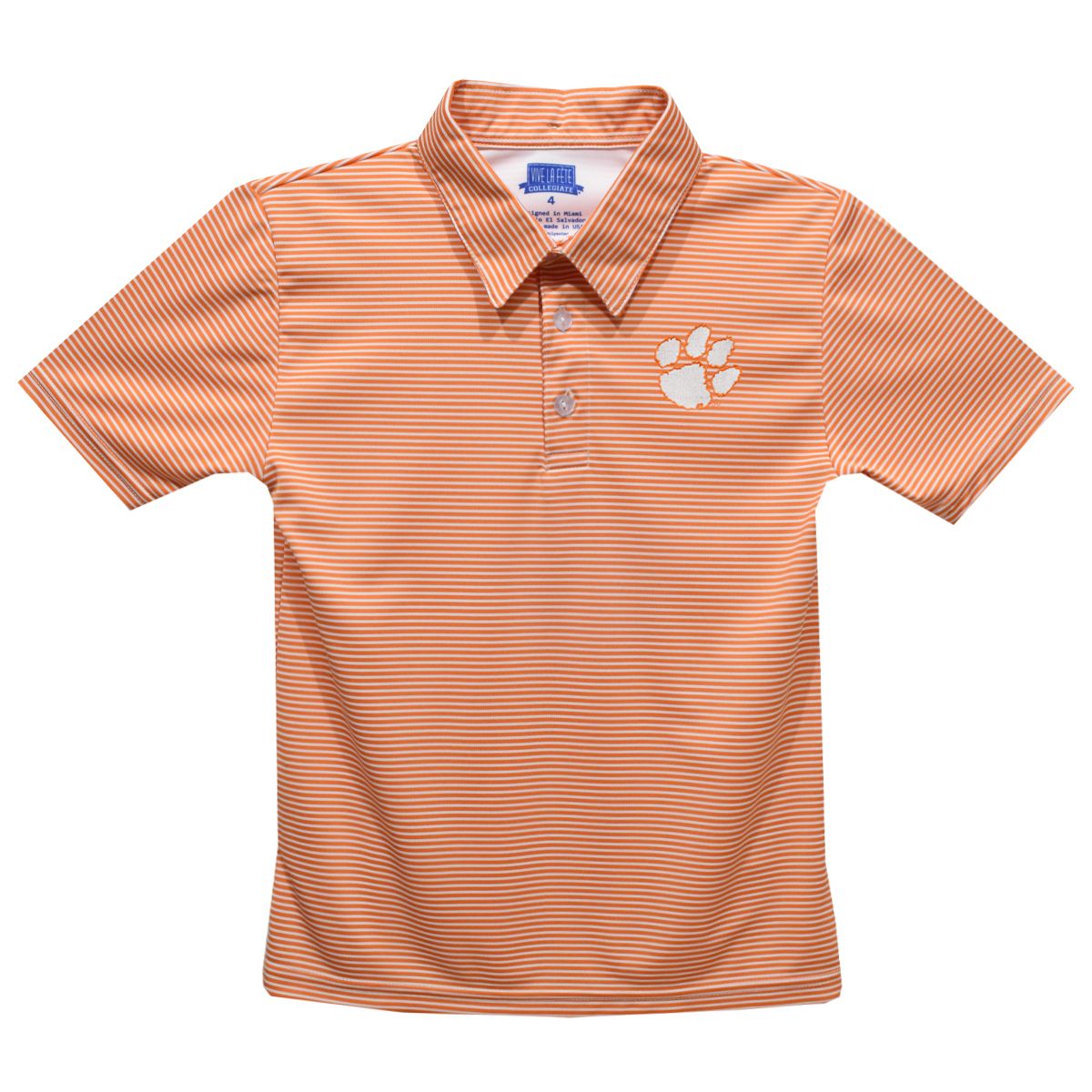 Vive La Fete Boys' Clemson Tigers Orange Ted Pencil Stripe Polo