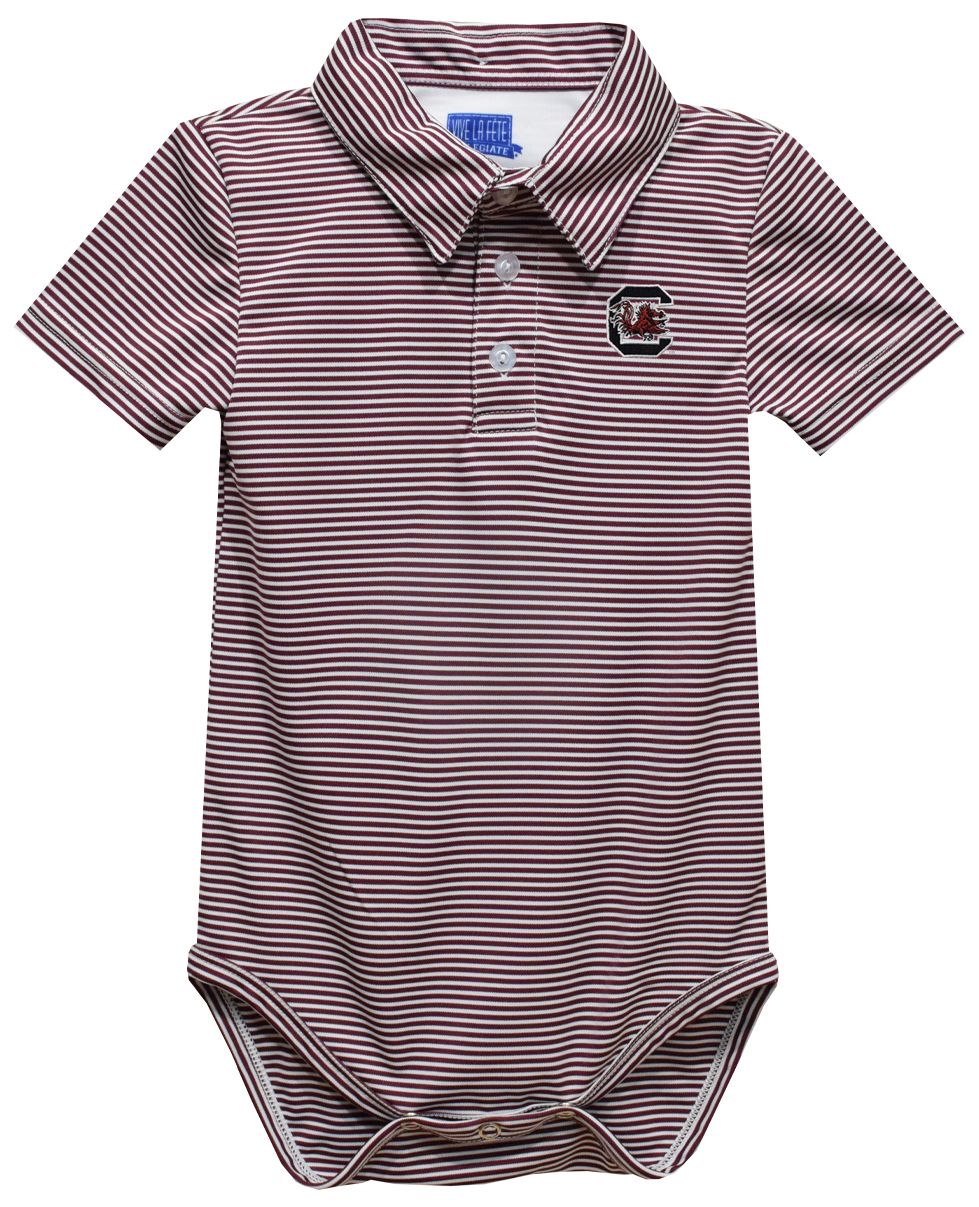 Vive La Fete Infant South Carolina Gamecocks Maroon Dave Polo Pencil Stripe Creeper