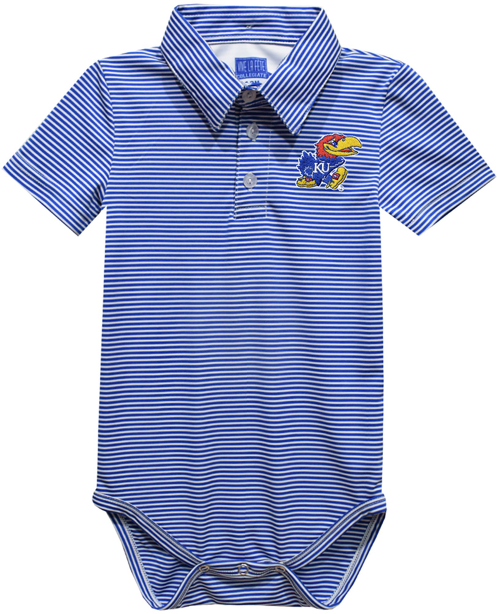 Vive La Fete Infant Kansas Jayhawks Blue Dave Polo Pencil Stripe Creeper