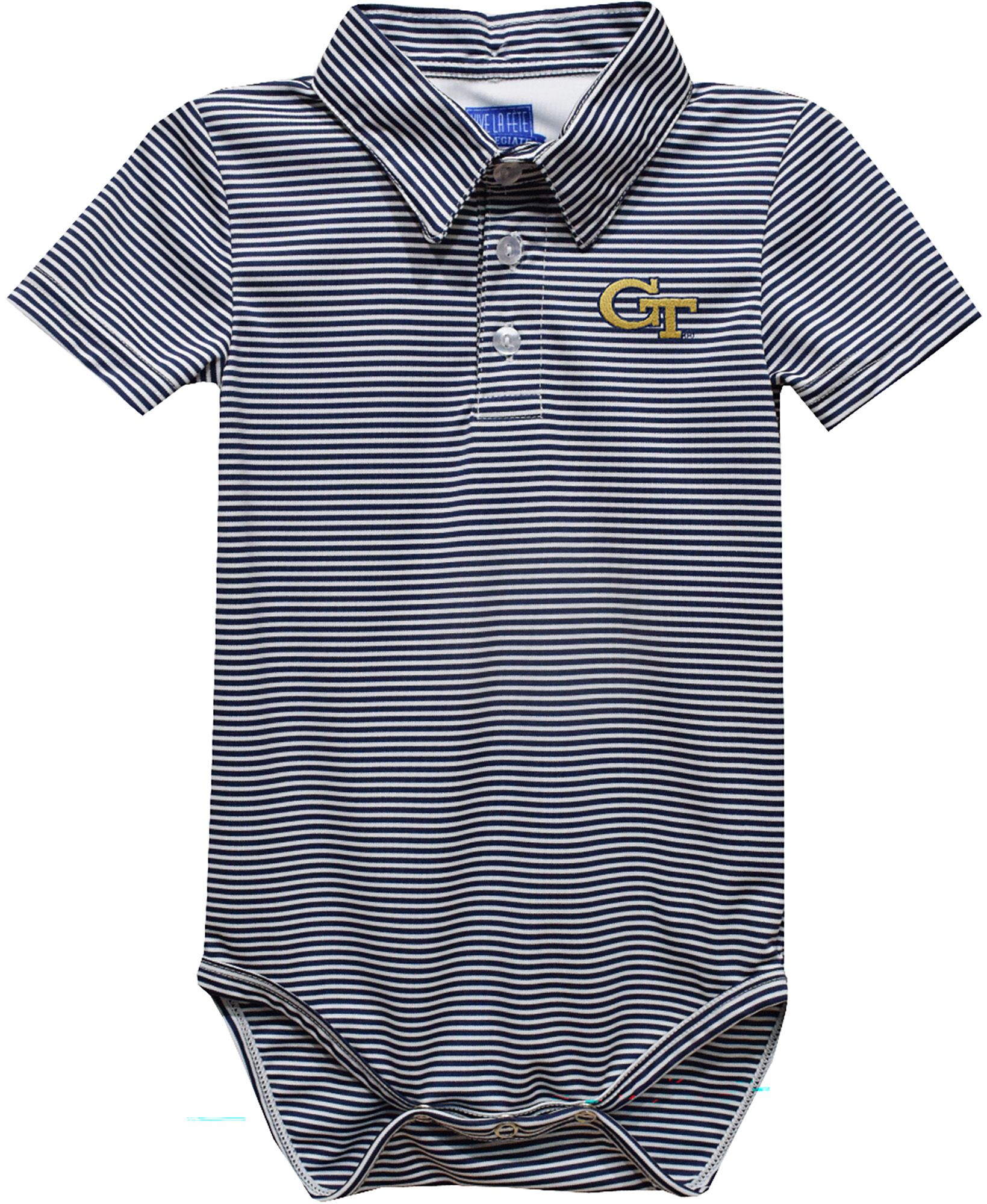 Vive La Fete Infant Georgia Tech Yellow Jackets Navy Dave Polo Pencil Stripe Creeper