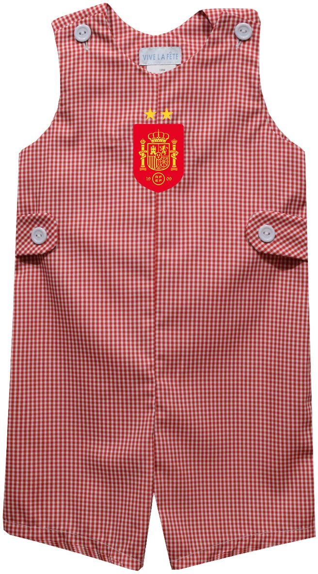 Viva La Fete Infant Spain National Team Gingham Jon Jon Red Romper