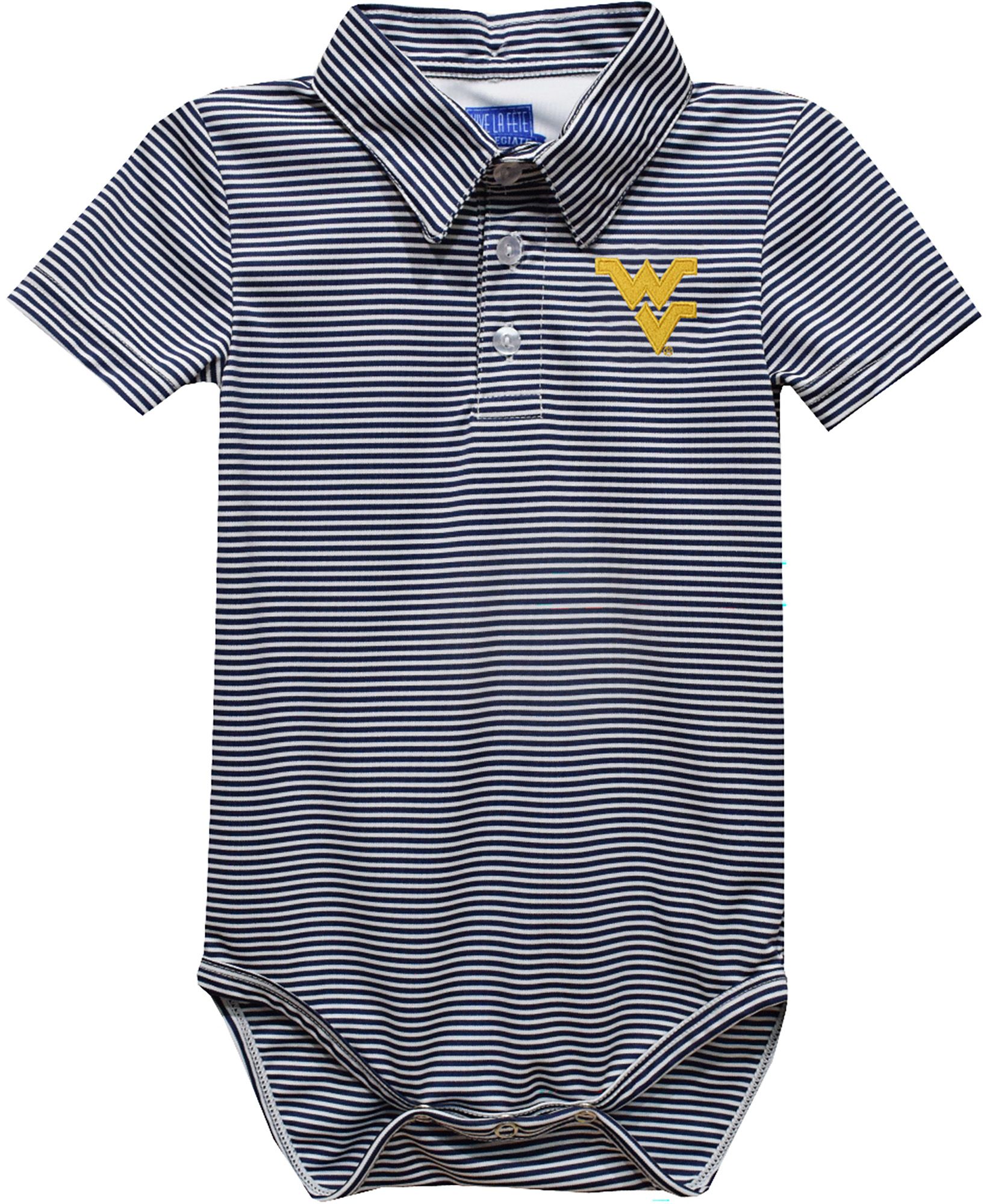 Vive La Fete Infant West Virginia Mountaineers Blue Dave Polo Pencil Stripe Creeper