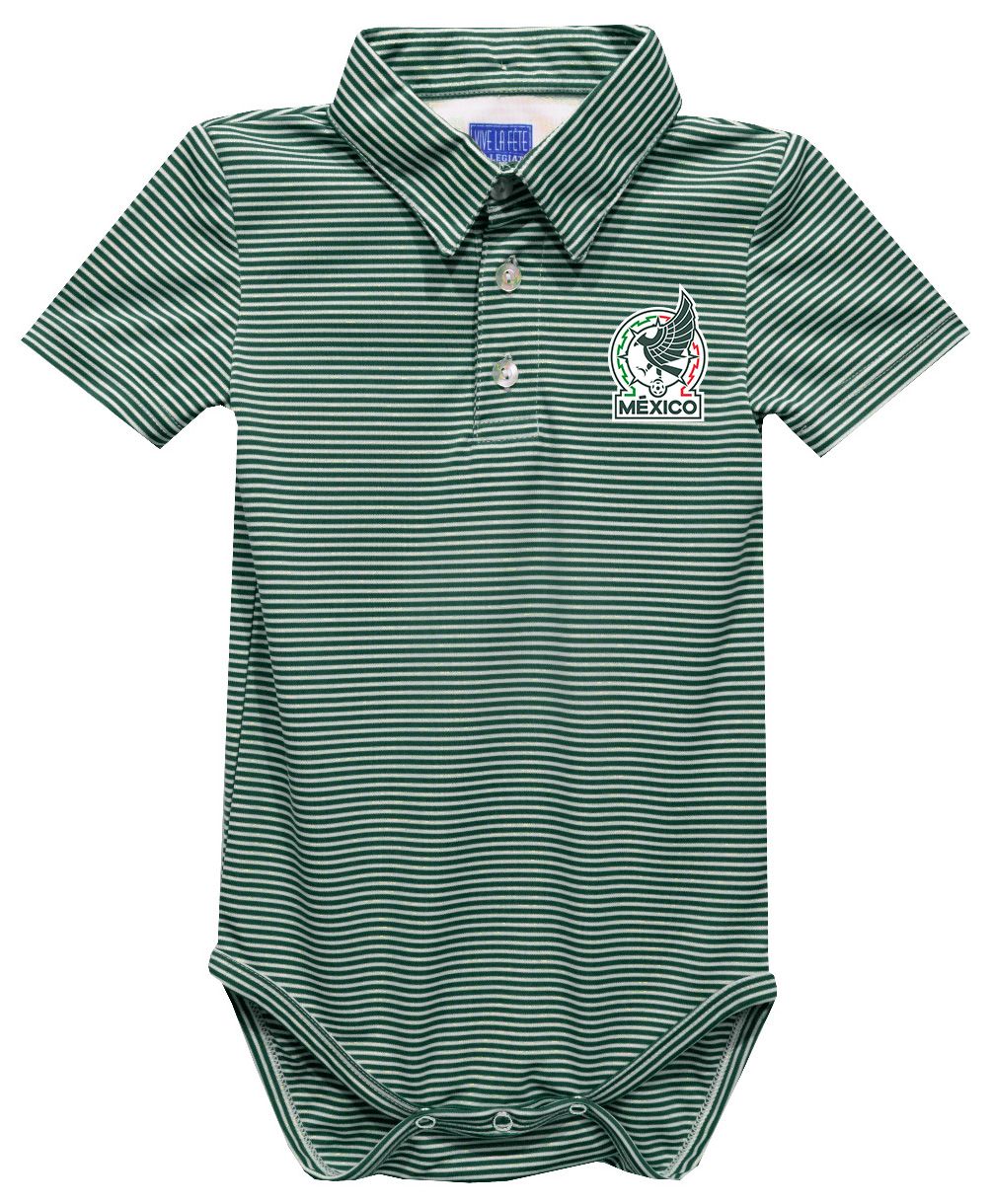 Viva La Fete Infant Mexico National Team Polo Pencil Stripe Green Bodysuit