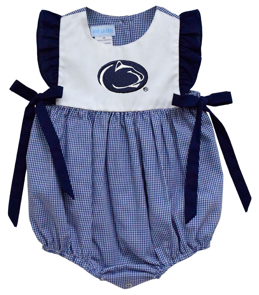 Vive La Fete Infant Penn State Nittany Lions Navy Gingham Bubble Dress