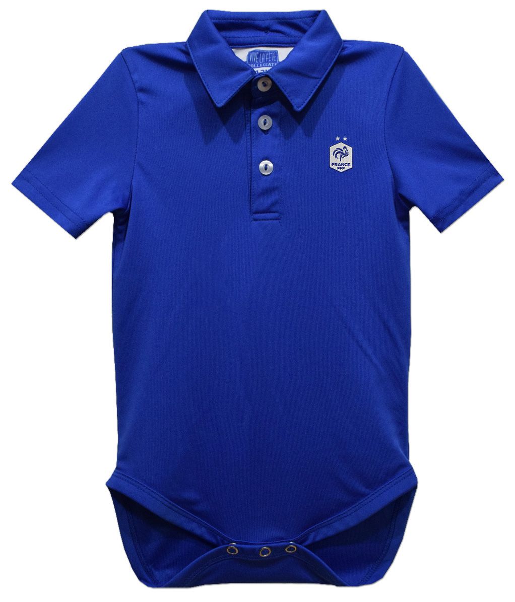 Viva La Fete Infant France National Team Solid Polo Royal Bodysuit
