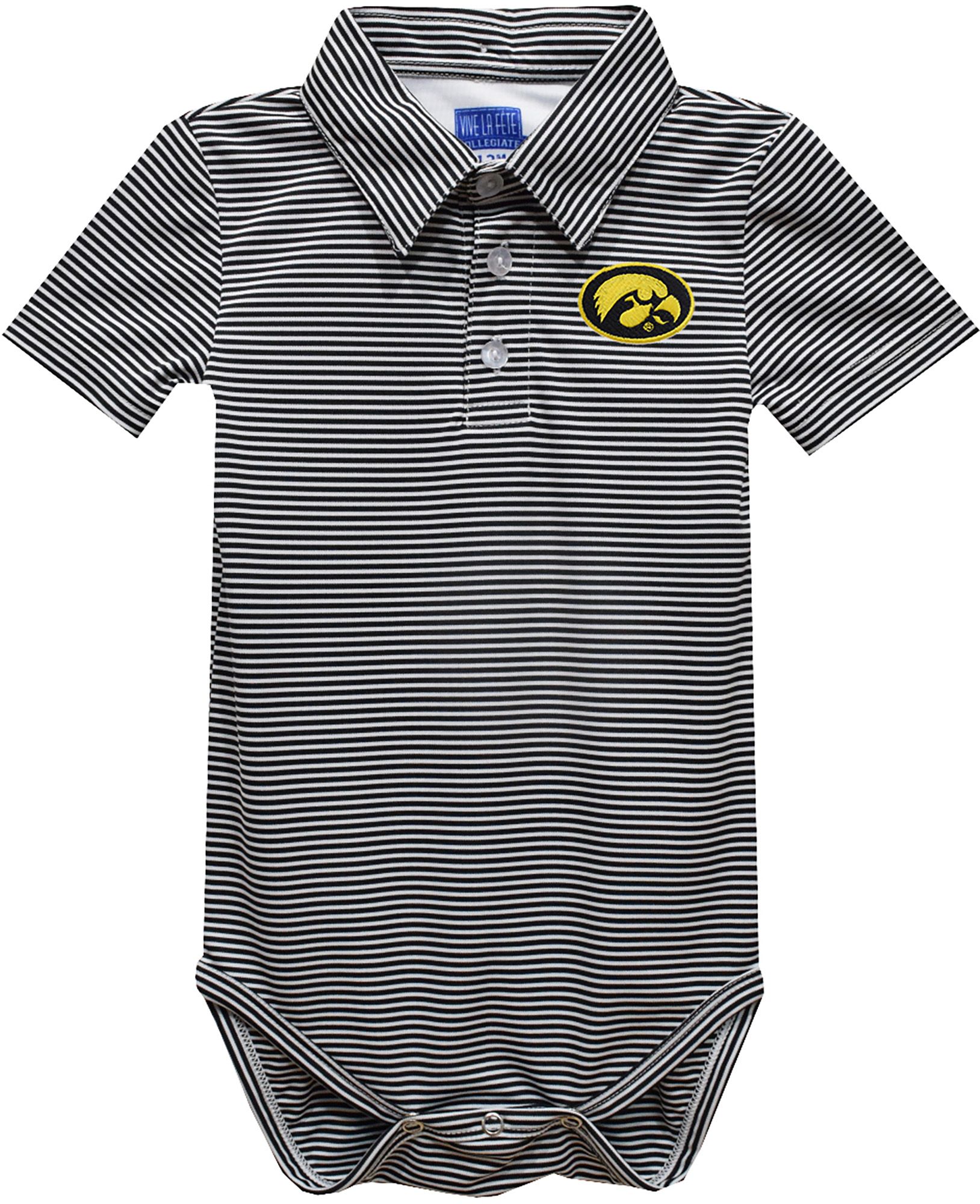 Vive La Fete Infant Iowa Hawkeyes Black Dave Polo Pencil Stripe Creeper