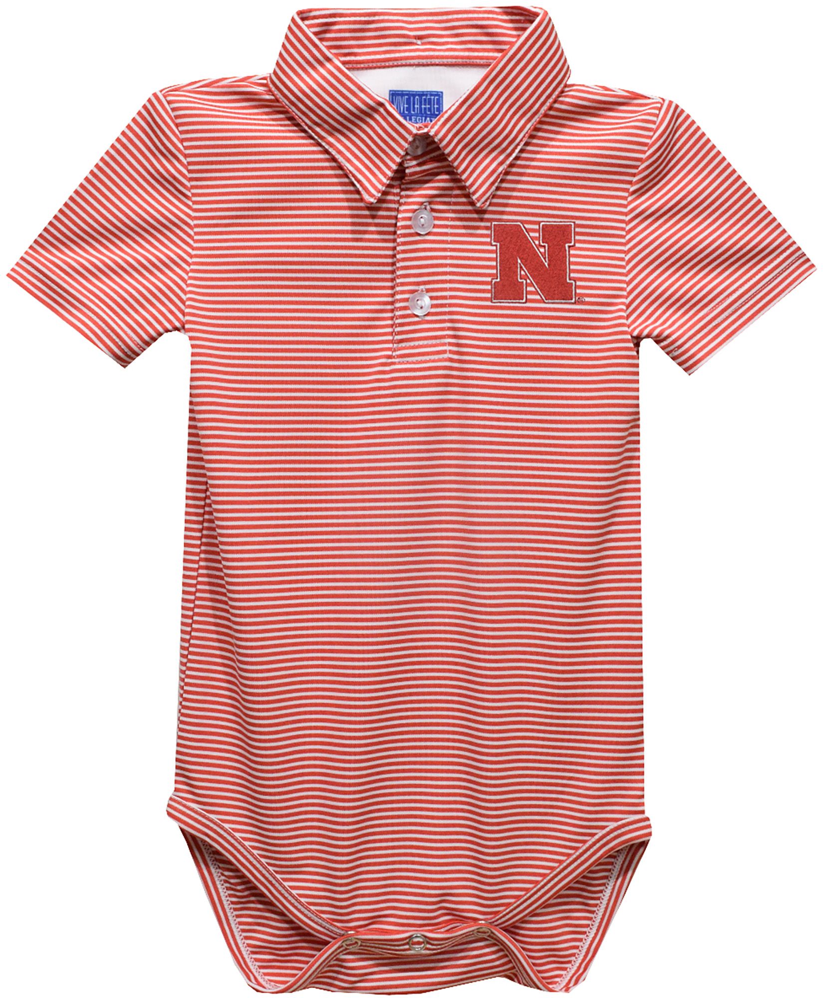 Vive La Fete Infant Nebraska Cornhuskers Red Dave Polo Pencil Stripe Creeper