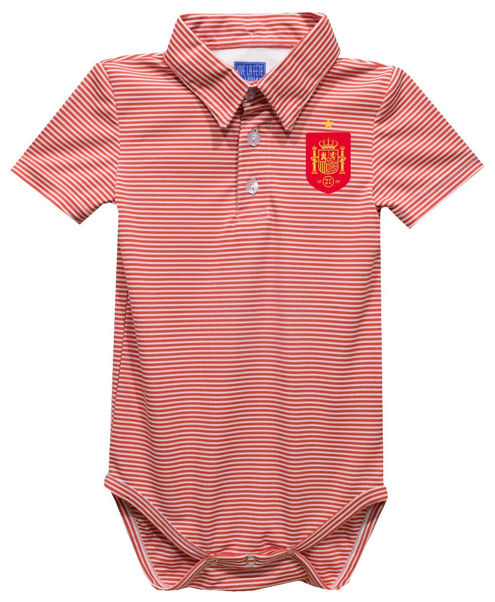 Viva La Fete Infant Spain National Team Polo Pencil Stripe Red Bodysuit