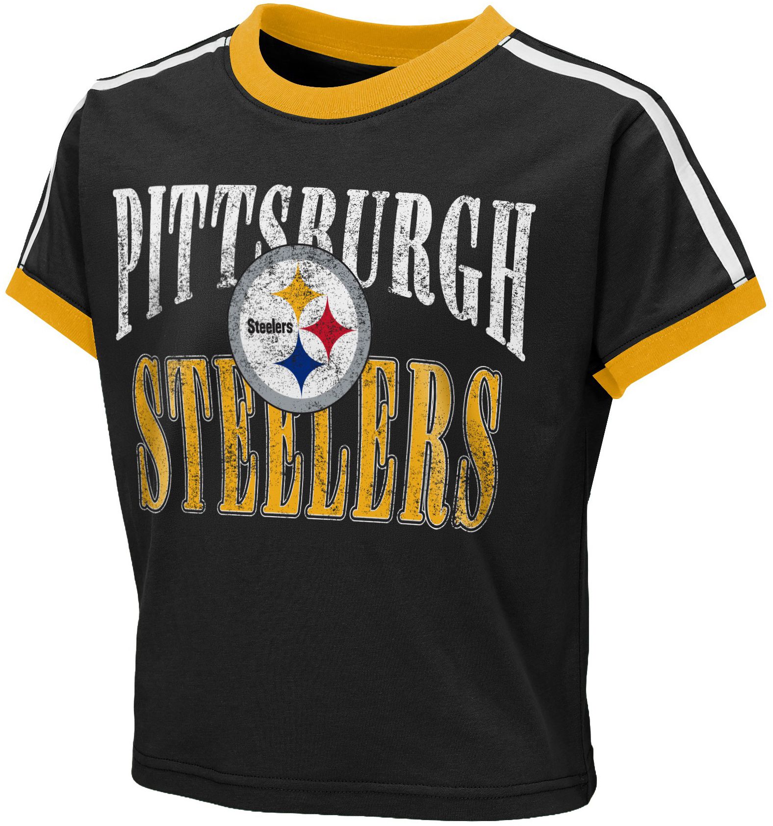 WEAR by Erin Andrews Girls' Pittsburgh Steelers Black Ringer T-Shirt
