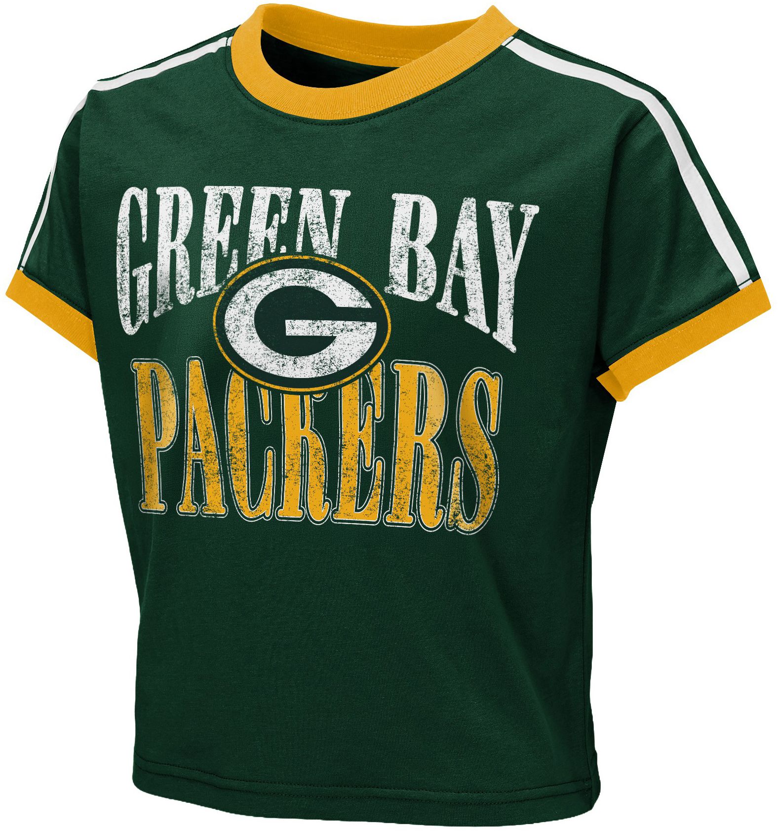 WEAR by Erin Andrews Girls' Green Bay Packers Dark Green Ringer T-Shirt