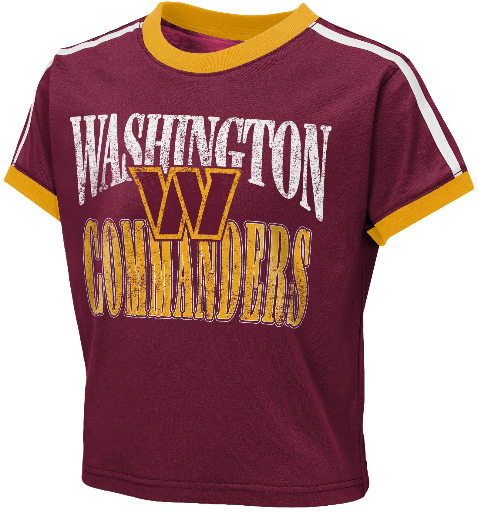 WEAR by Erin Andrews Girls' Washington Commanders Dark Red Ringer T-Shirt