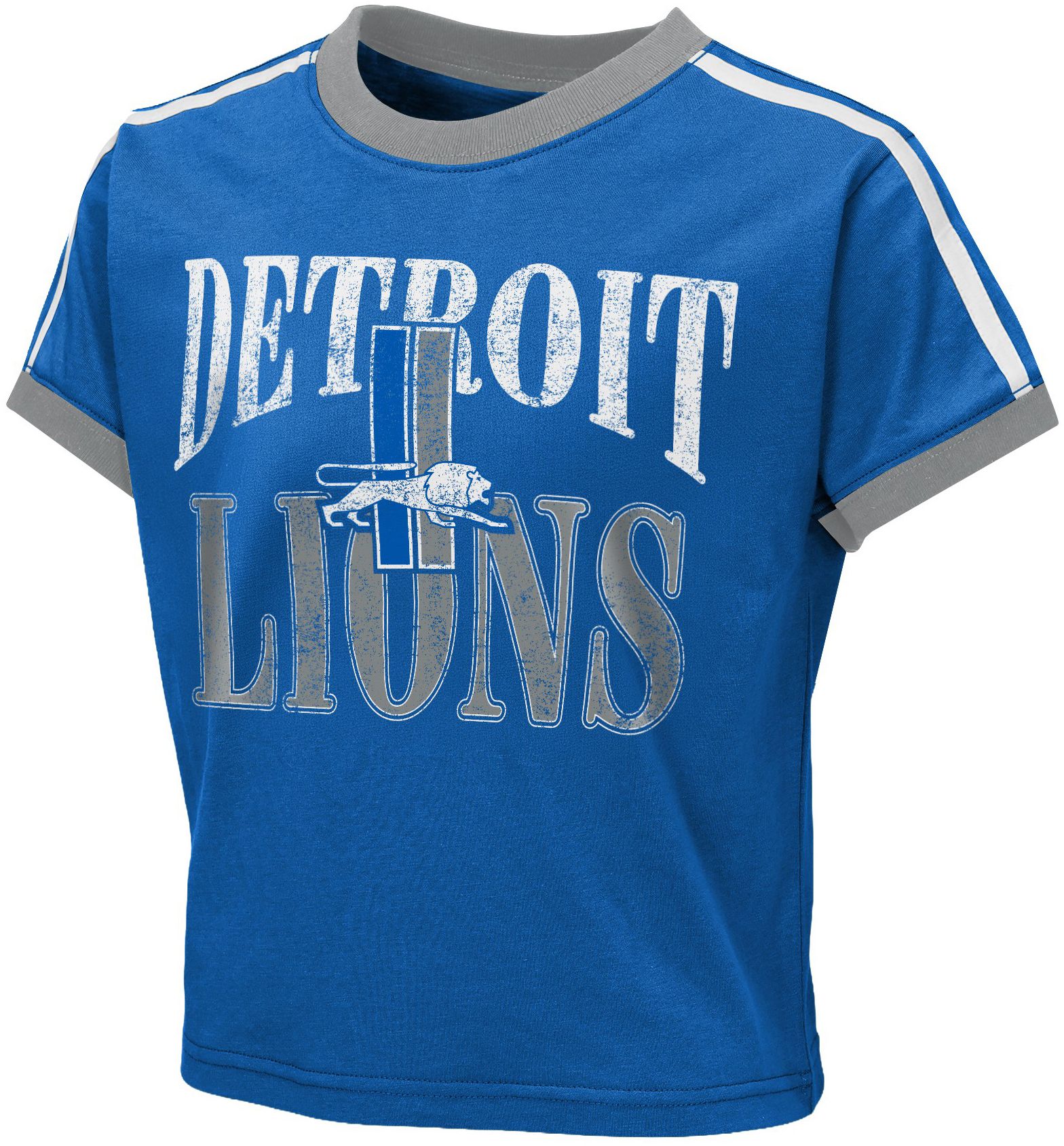 WEAR by Erin Andrews Girls' Detroit Lions Spark Blue Ringer T-Shirt