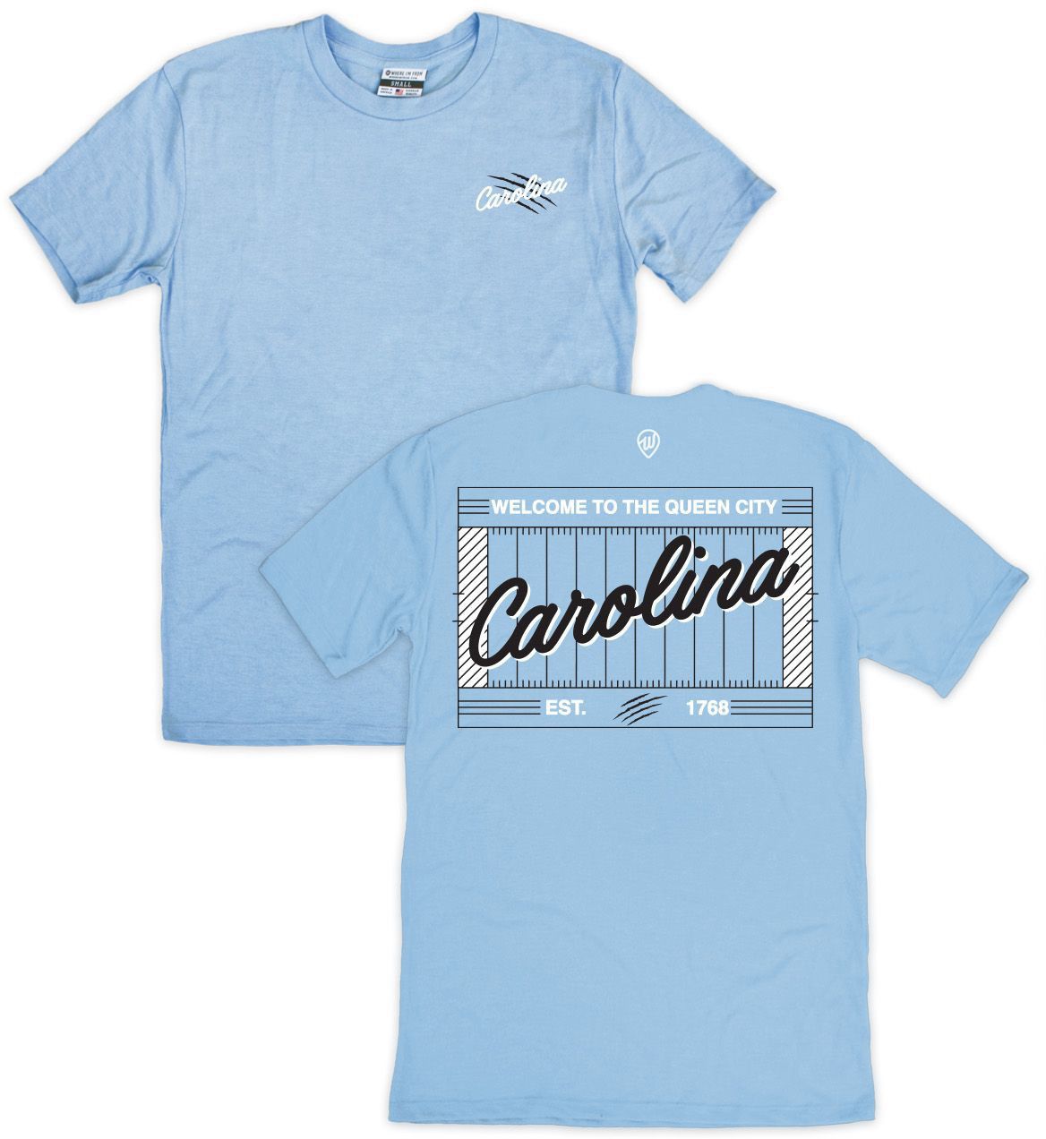 Where I'm From Adult Carolina Light Blue Field 2 Hit T-Shirt