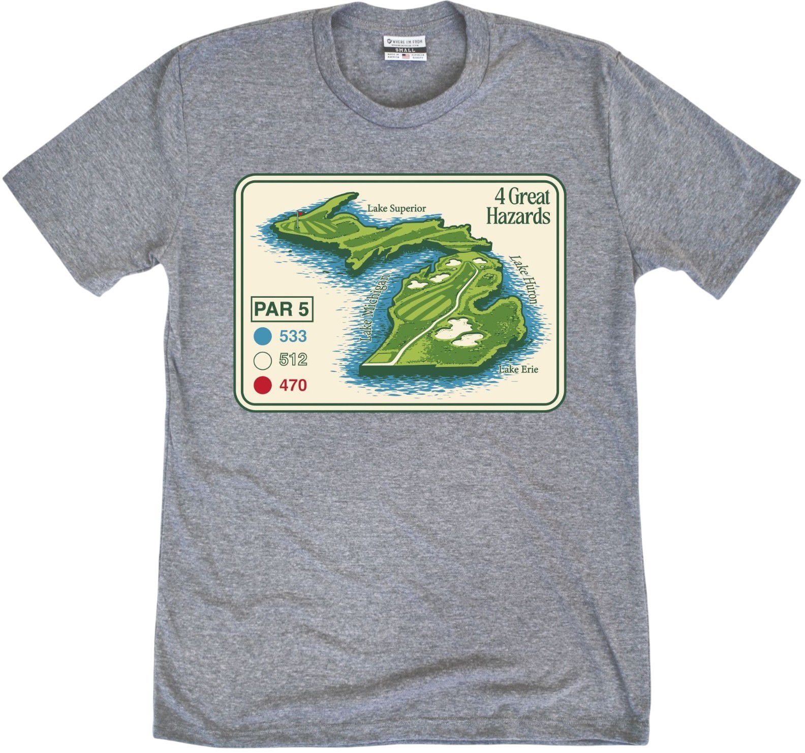 Where I'm From Adult Michigan Gray State Golf Card T-Shirt