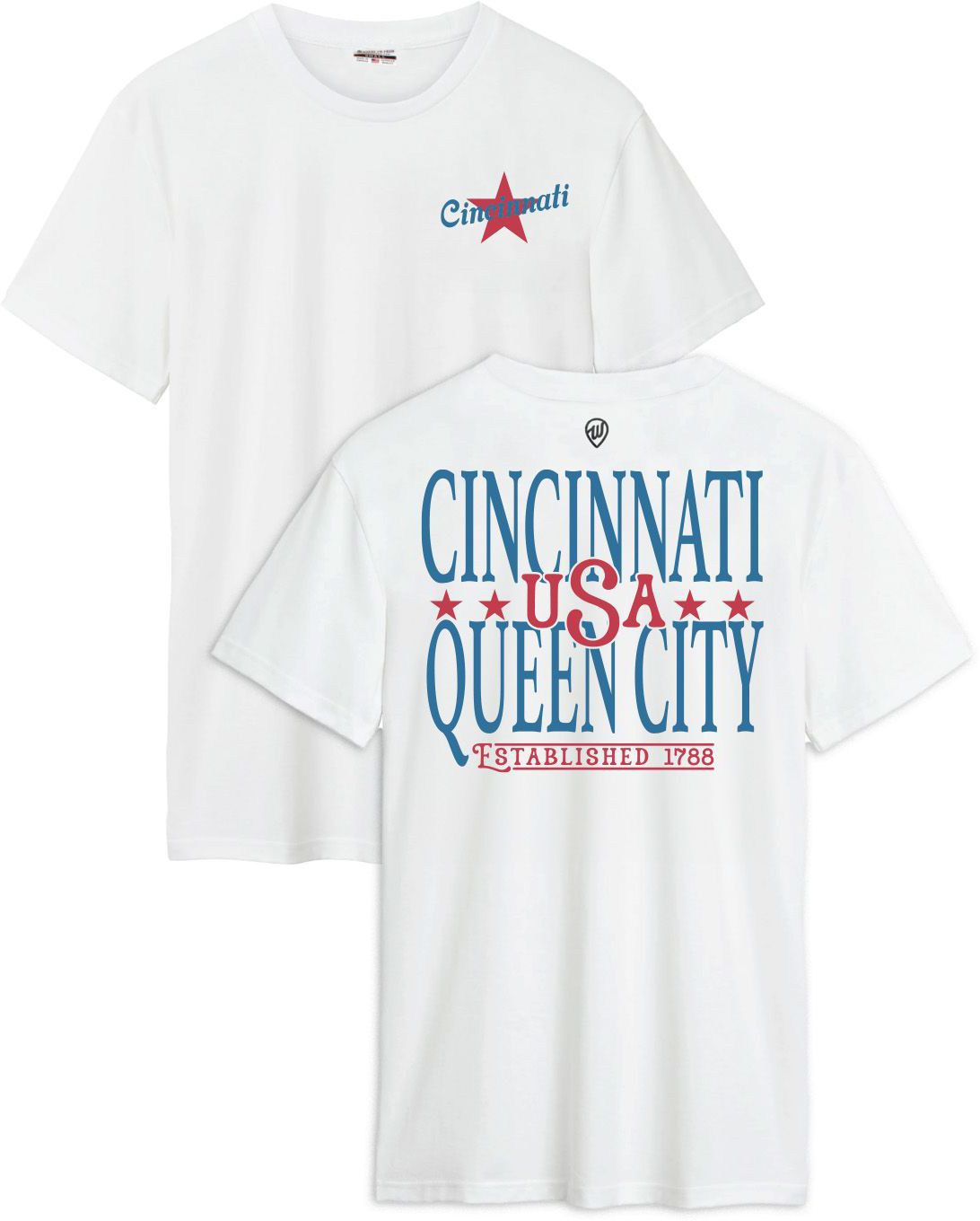 Where I'm From Adult Cincinnati White 2026 Americana 2 Hit T-Shirt