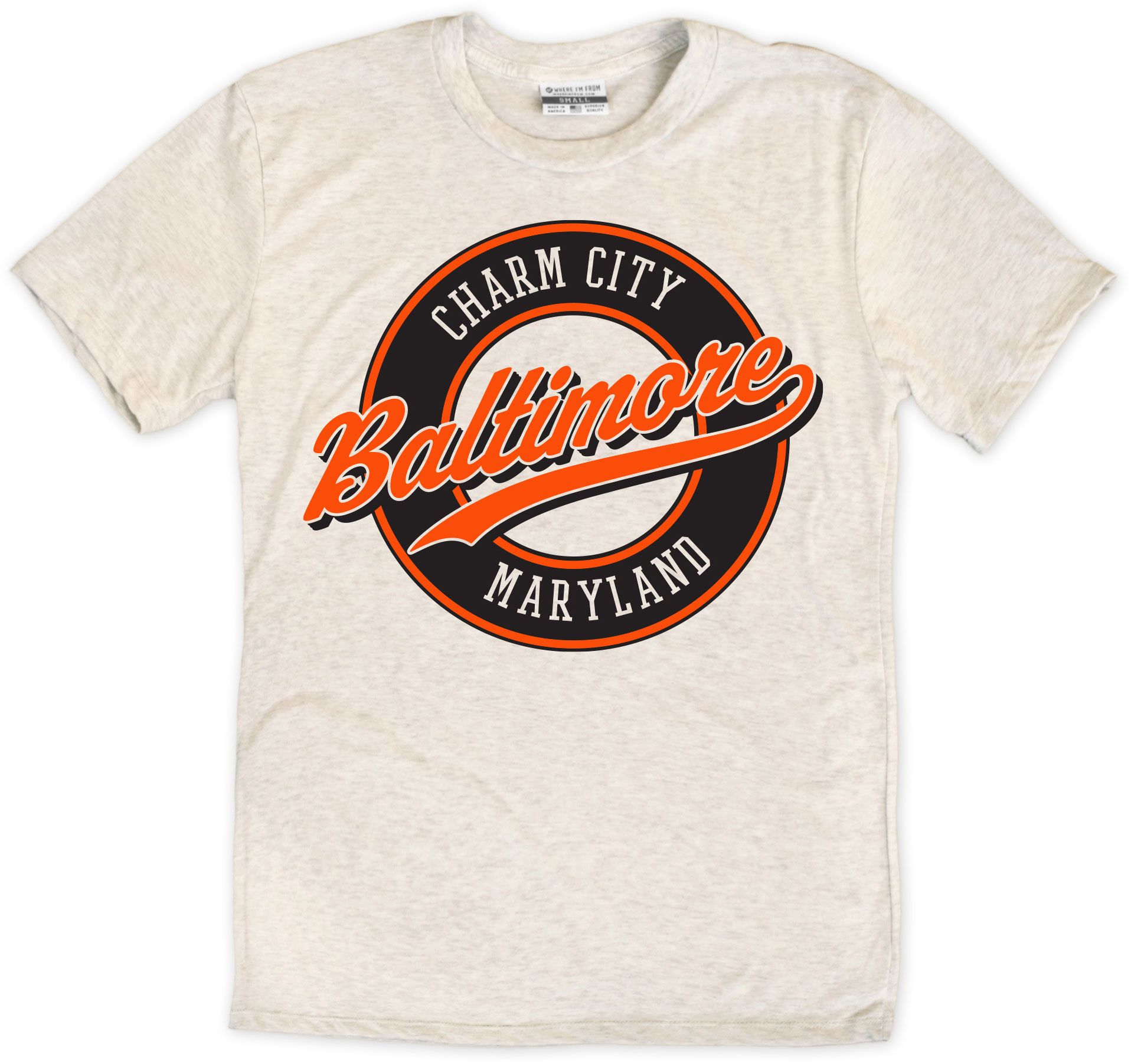 Where I'm From Adult Baltimore Oatmeal Script Baseball T-Shirt