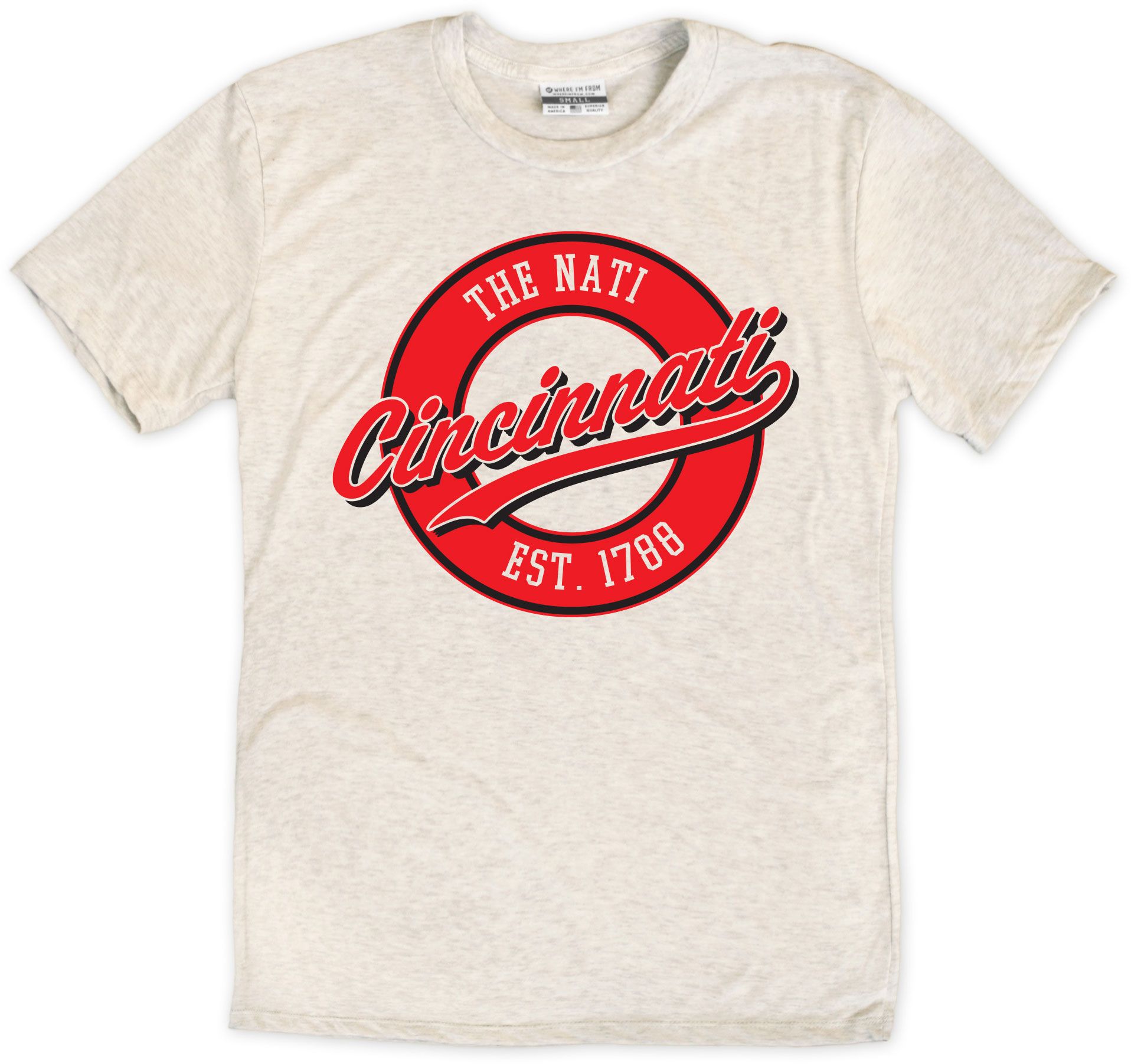 Where I'm From Adult Cincinnati Oatmeal Script Baseball T-Shirt