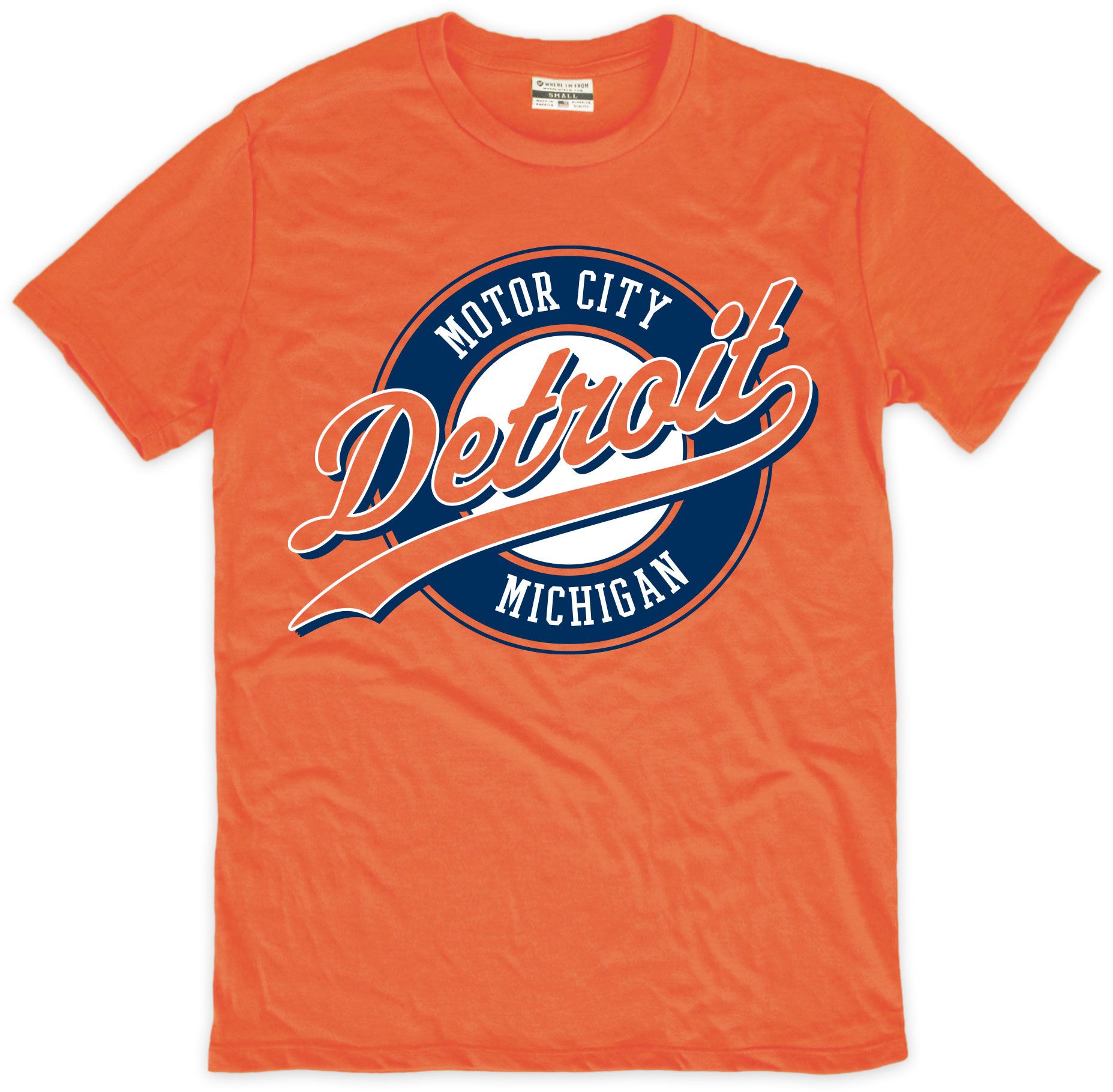 Where I'm From Adult Detroit Orange Script Baseball T-Shirt