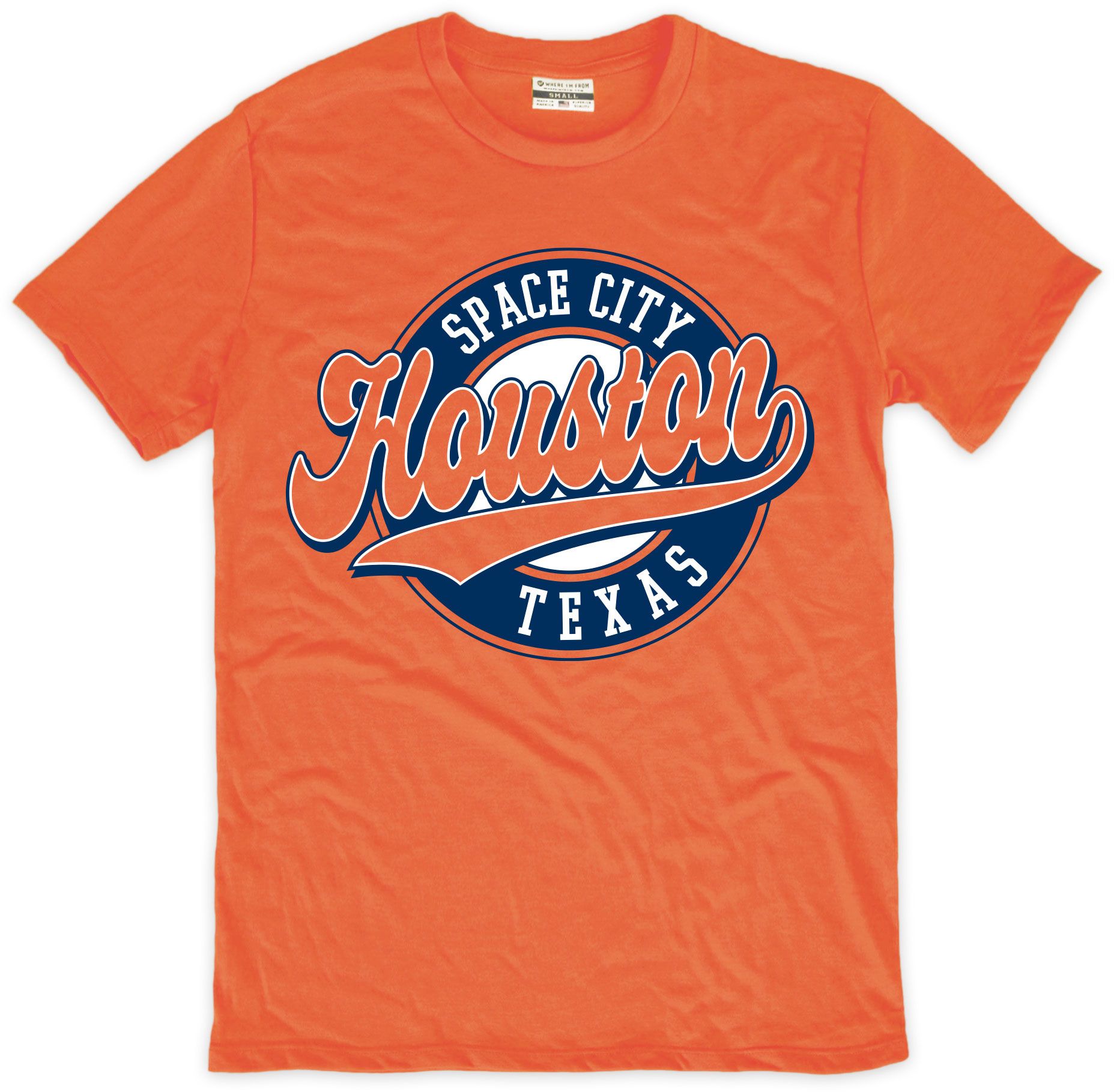 Where I'm From Adult Houston Orange Script Baseball T-Shirt