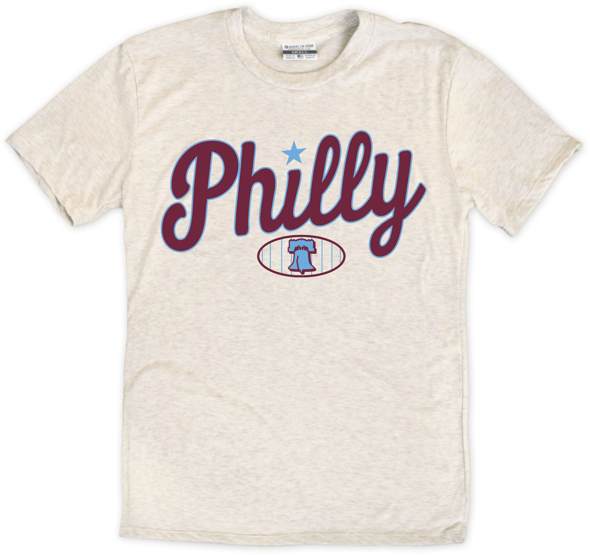 Where I'm From Adult Philadelphia Oatmeal Script Baseball T-Shirt
