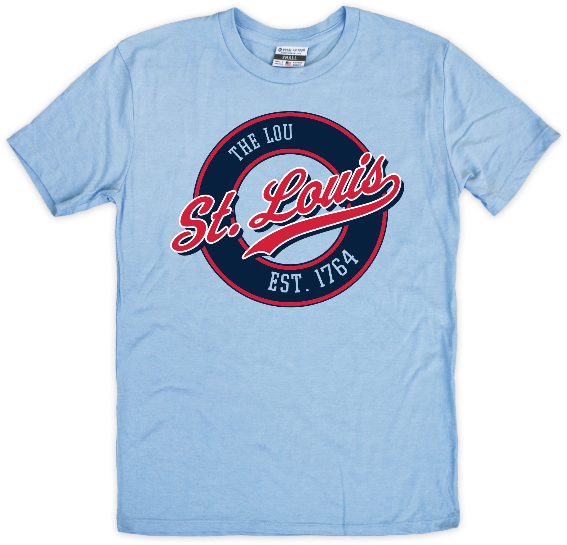 Where I'm From Adult St. Louis Light Blue Script Baseball T-Shirt