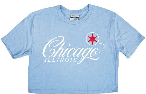 Where I'm From Women's Chicago Light Blue Flag Script T-Shirt