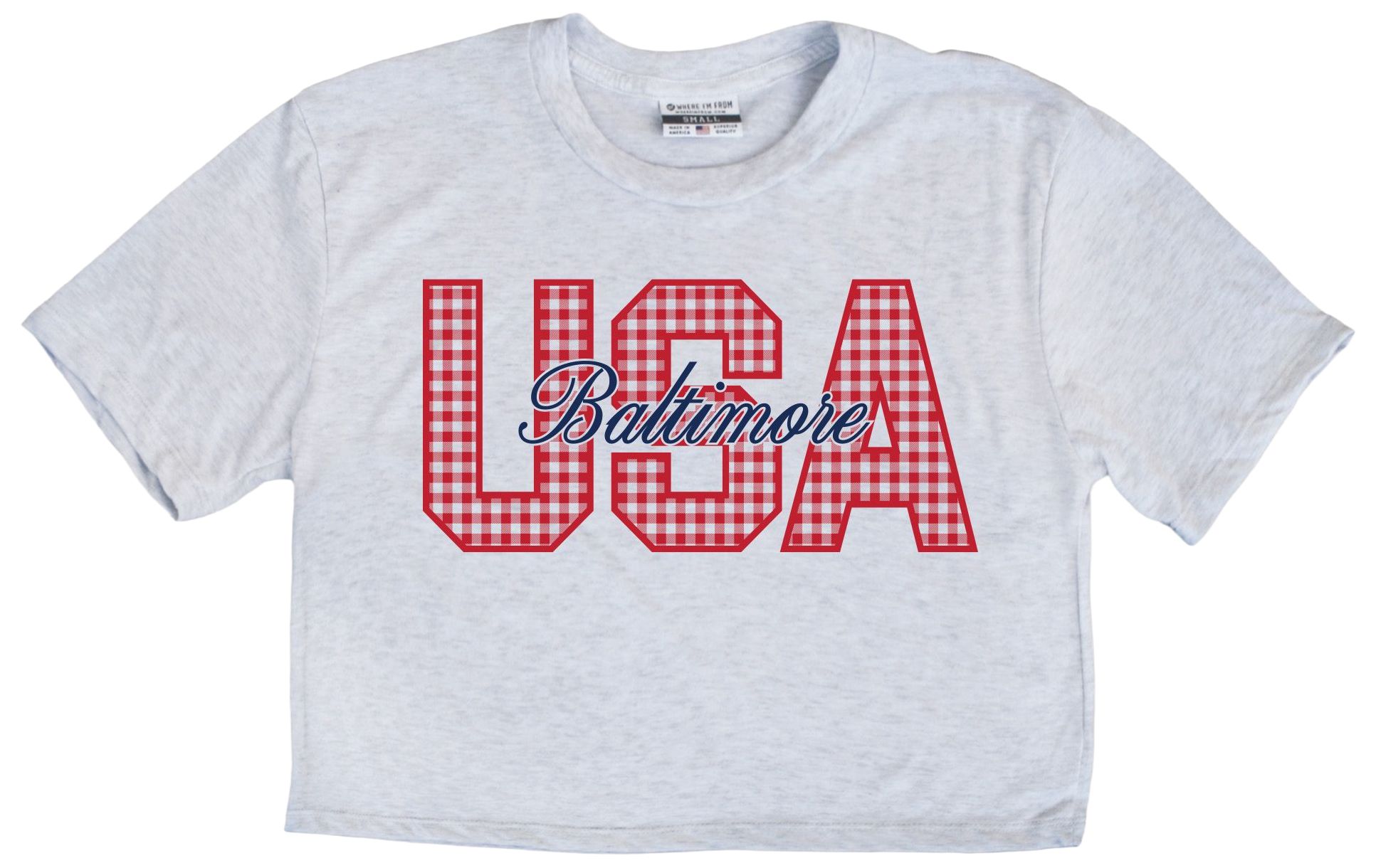 Where I'm From Women's Baltimore White 2026 Americana Script T-Shirt