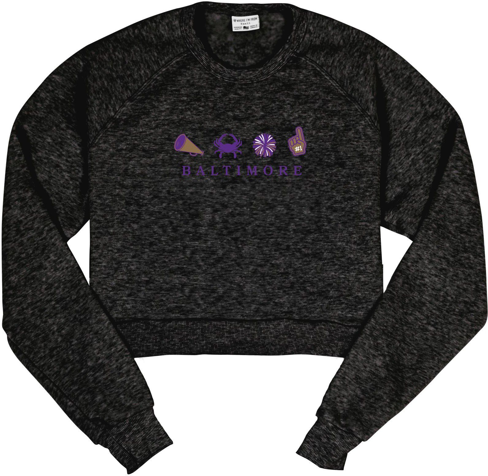 Where I'm From Women's Baltimore Black Cropped Crewneck Sweatshirt