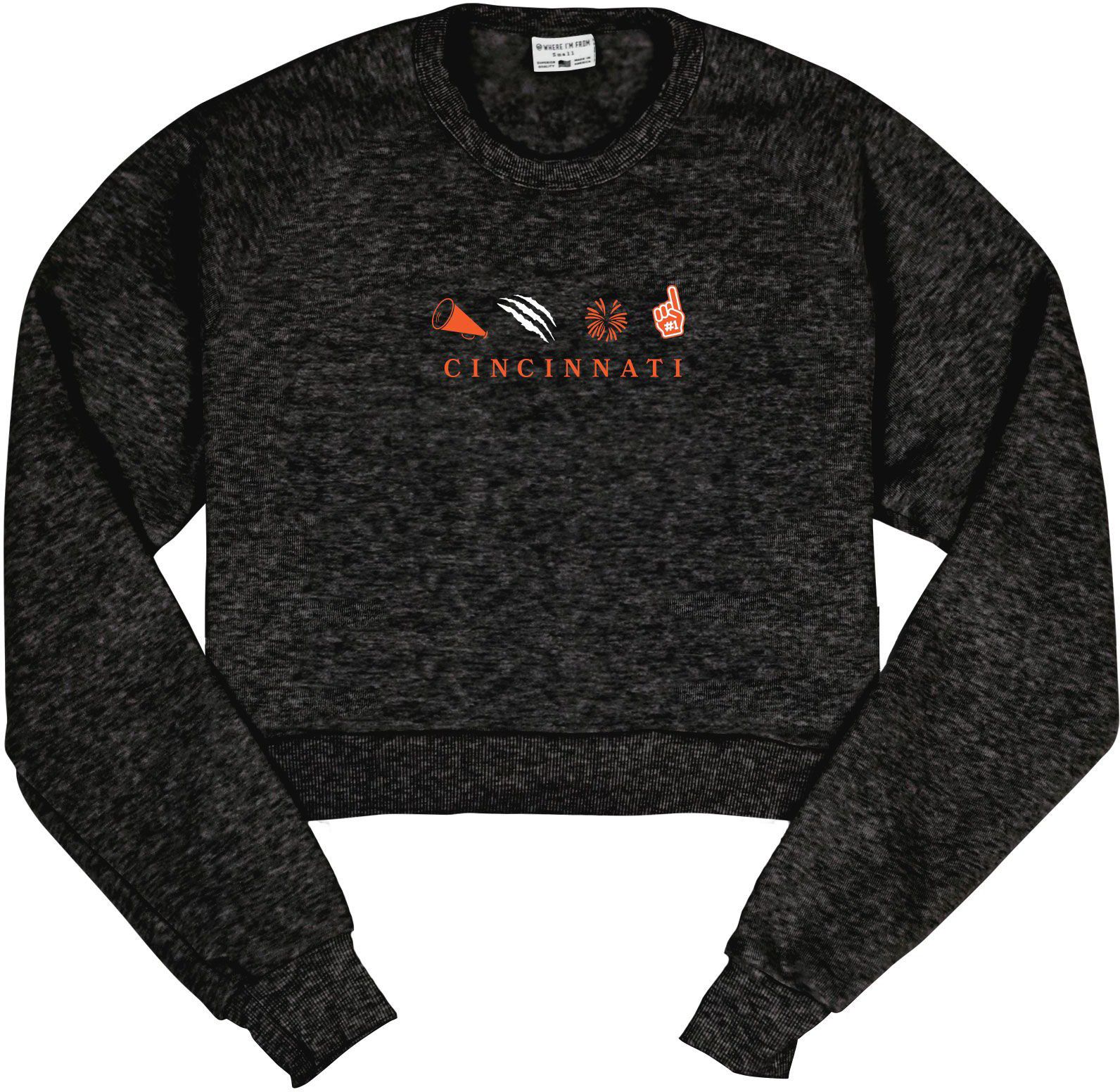 Where I'm From Women's Cincinnati Black Cropped Crewneck Sweatshirt
