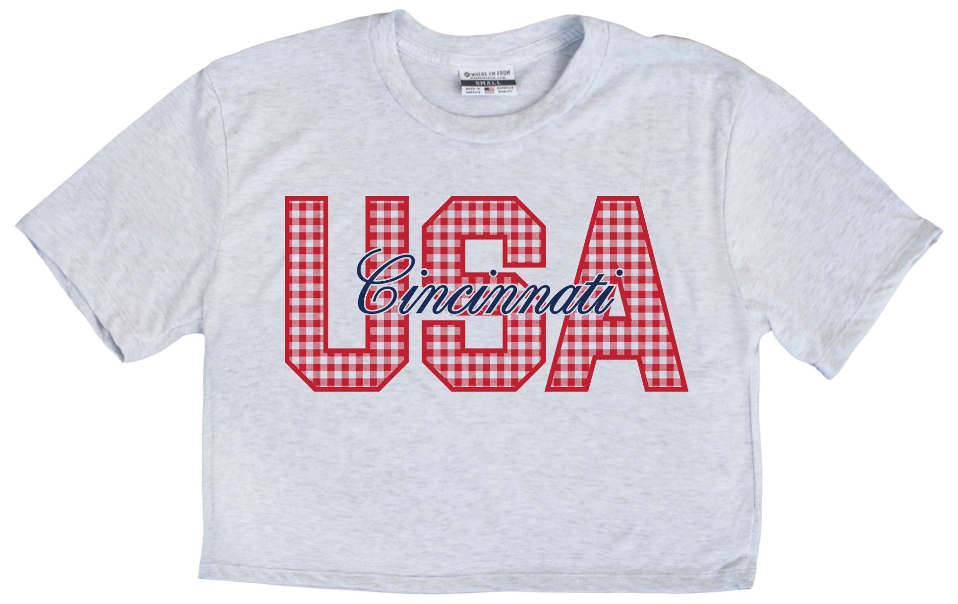 Where I'm From Women's Cincinnati White 2026 Americana Script T-Shirt