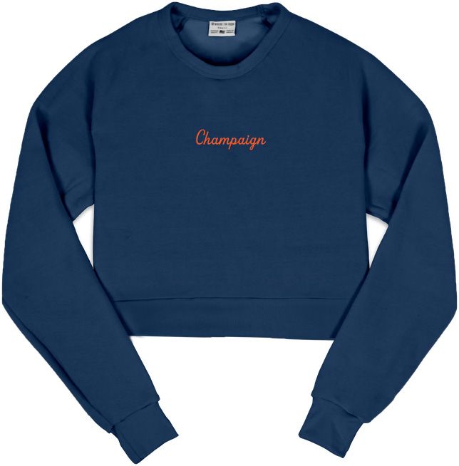 Where I'm From Women's Champaign Navy Embroidered Cropped Crewneck Sweatshirt