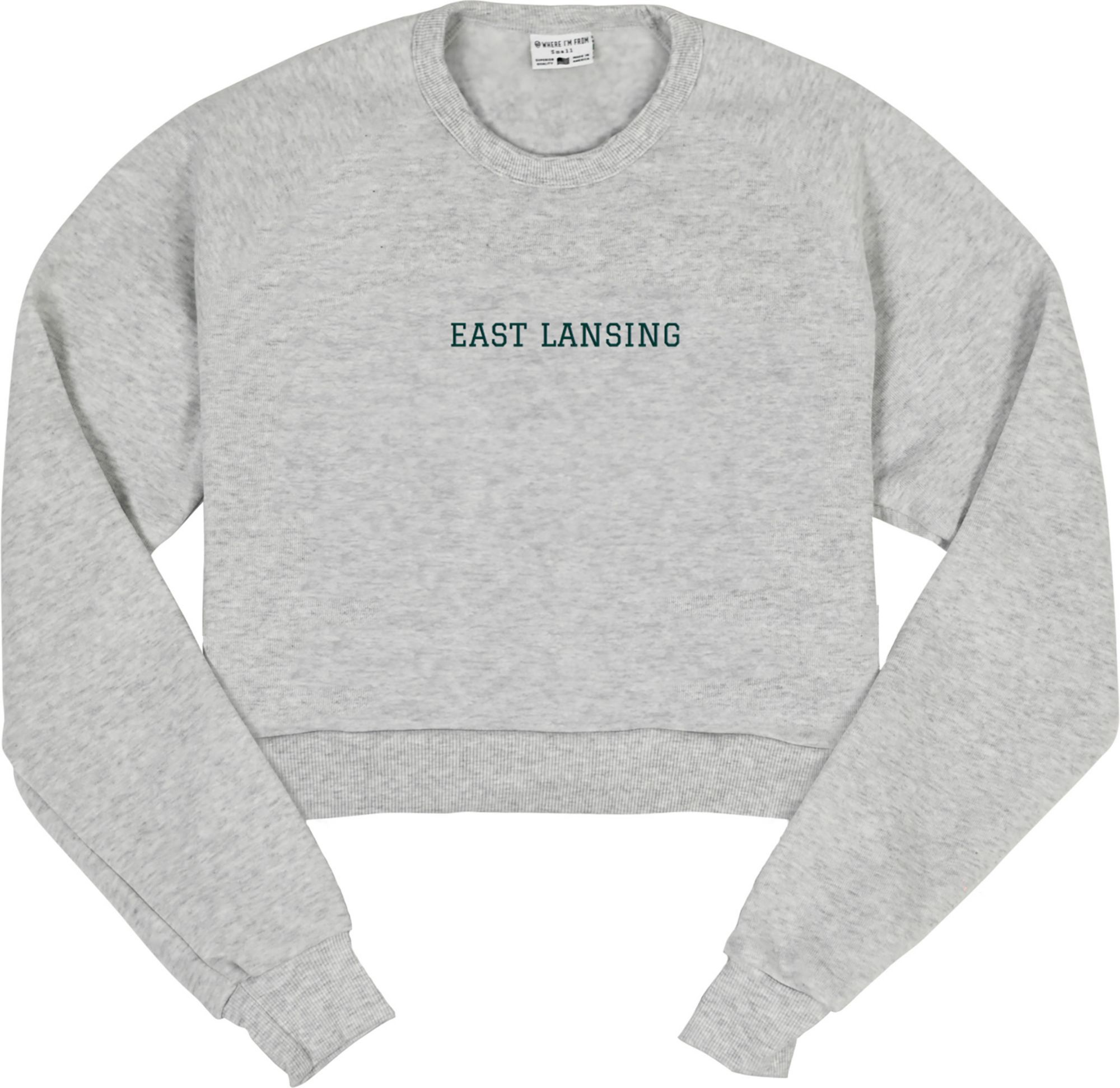 Where I'm From Women's East Lansing Ash Embroidered Cropped Sweatshirt