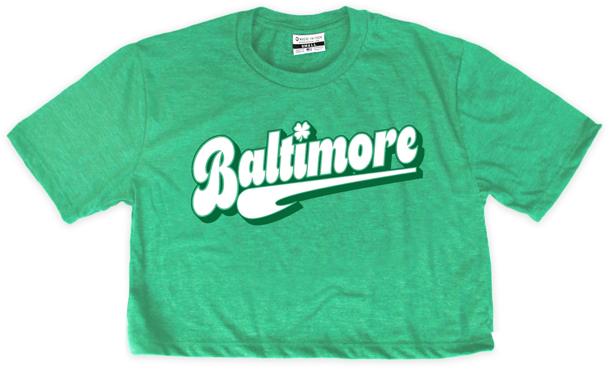 Where I'm From Women's Baltimore Script Kelly Green St. Patty's Cropped T-Shirt