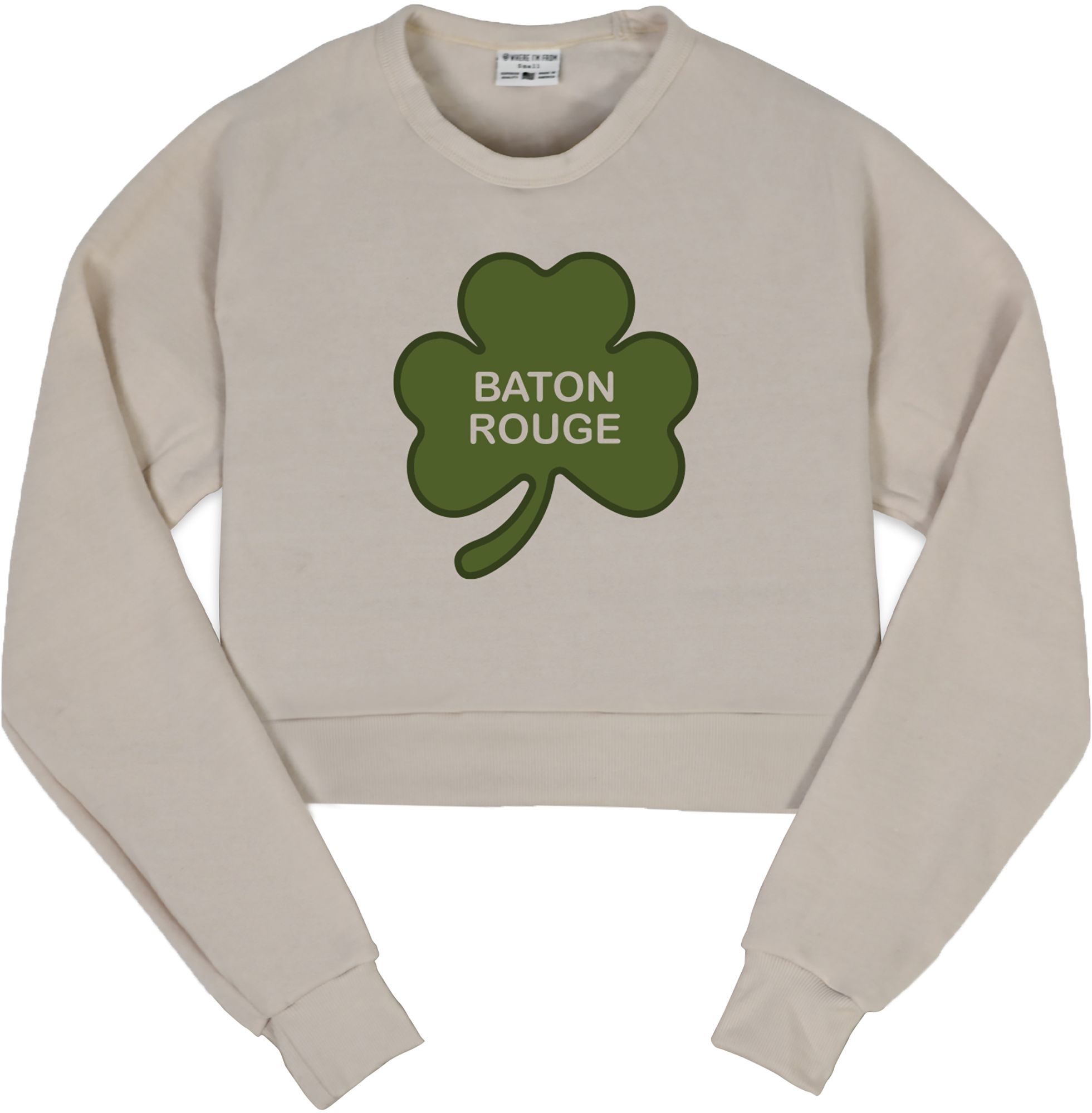 Where I'm From Women's Baton Rouge St. Patrick's Day Oatmeal City Code Cropped Crewneck Sweatshirt