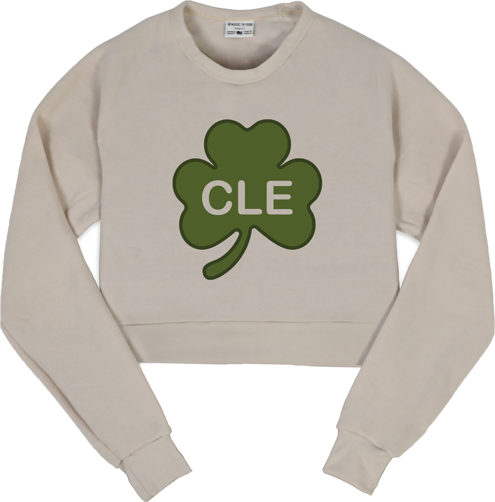 Where I'm From Women's Cleveland&nbsp;St. Patrick's Day Oatmeal Script Cropped Long Sleeve Shirt