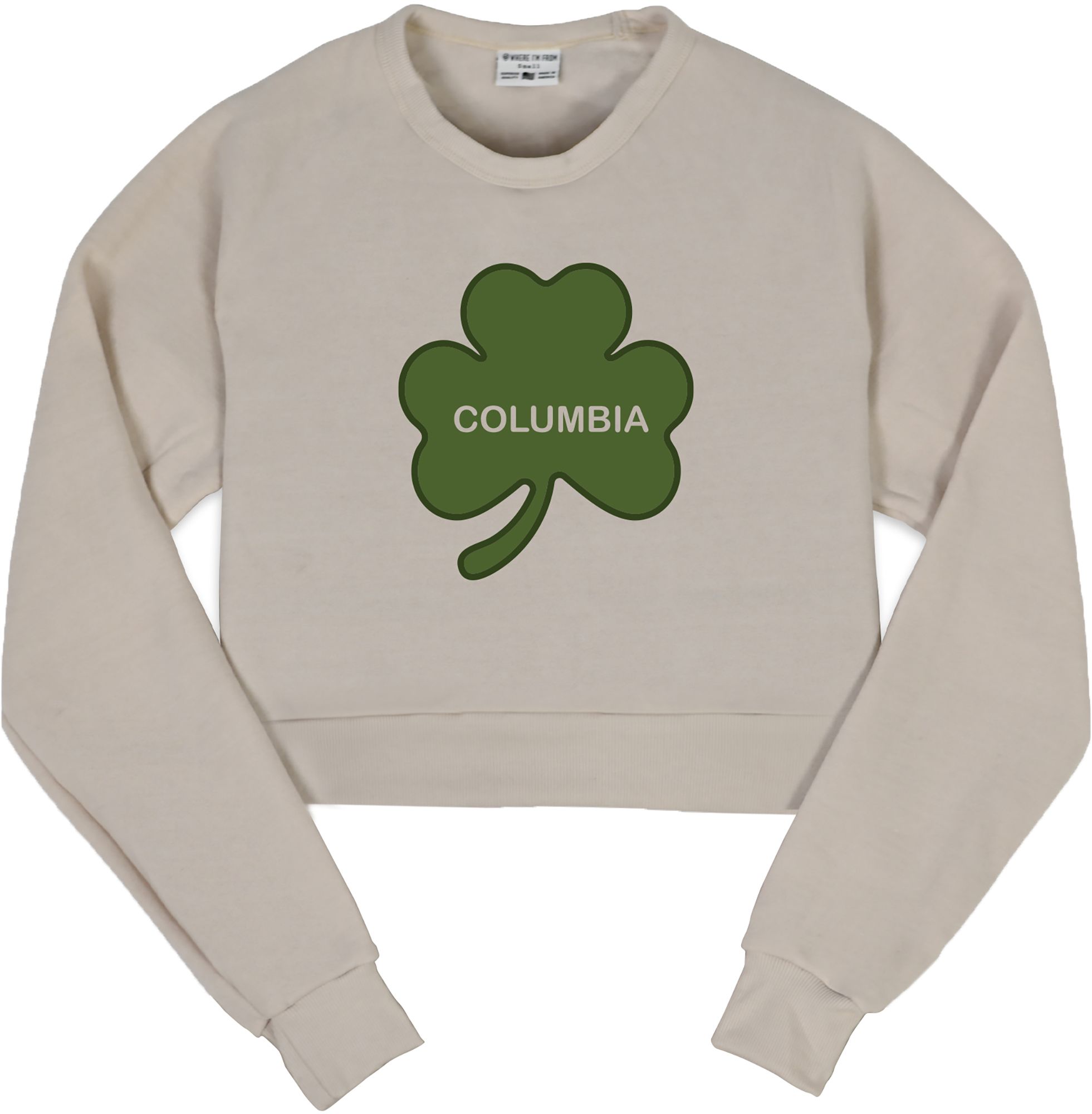 Where I'm From Women's Columbia St. Patrick's Day Oatmeal City Code Cropped Crewneck Sweatshirt