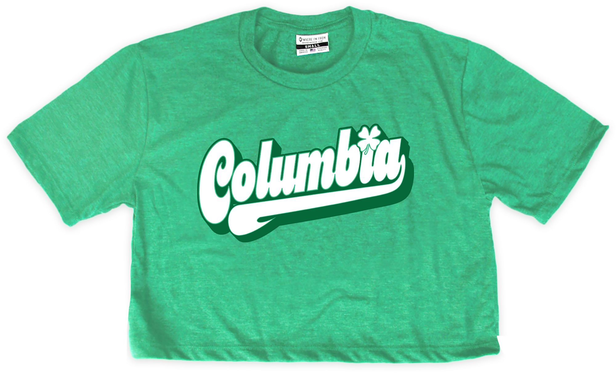 Where I'm From Women's Columbia St. Patrick's Day Kelly Green Script Cropped T-Shirt