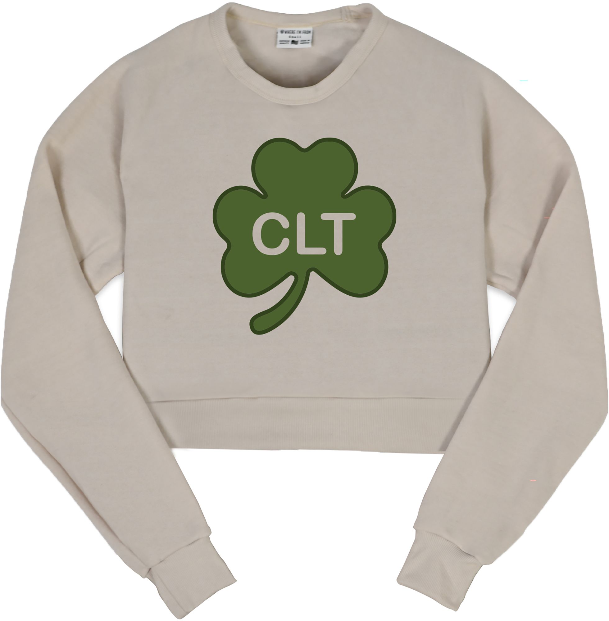 Where I'm From Women's Charlotte St. Patrick's Day Oatmeal City Code Cropped Crewneck Sweatshirt