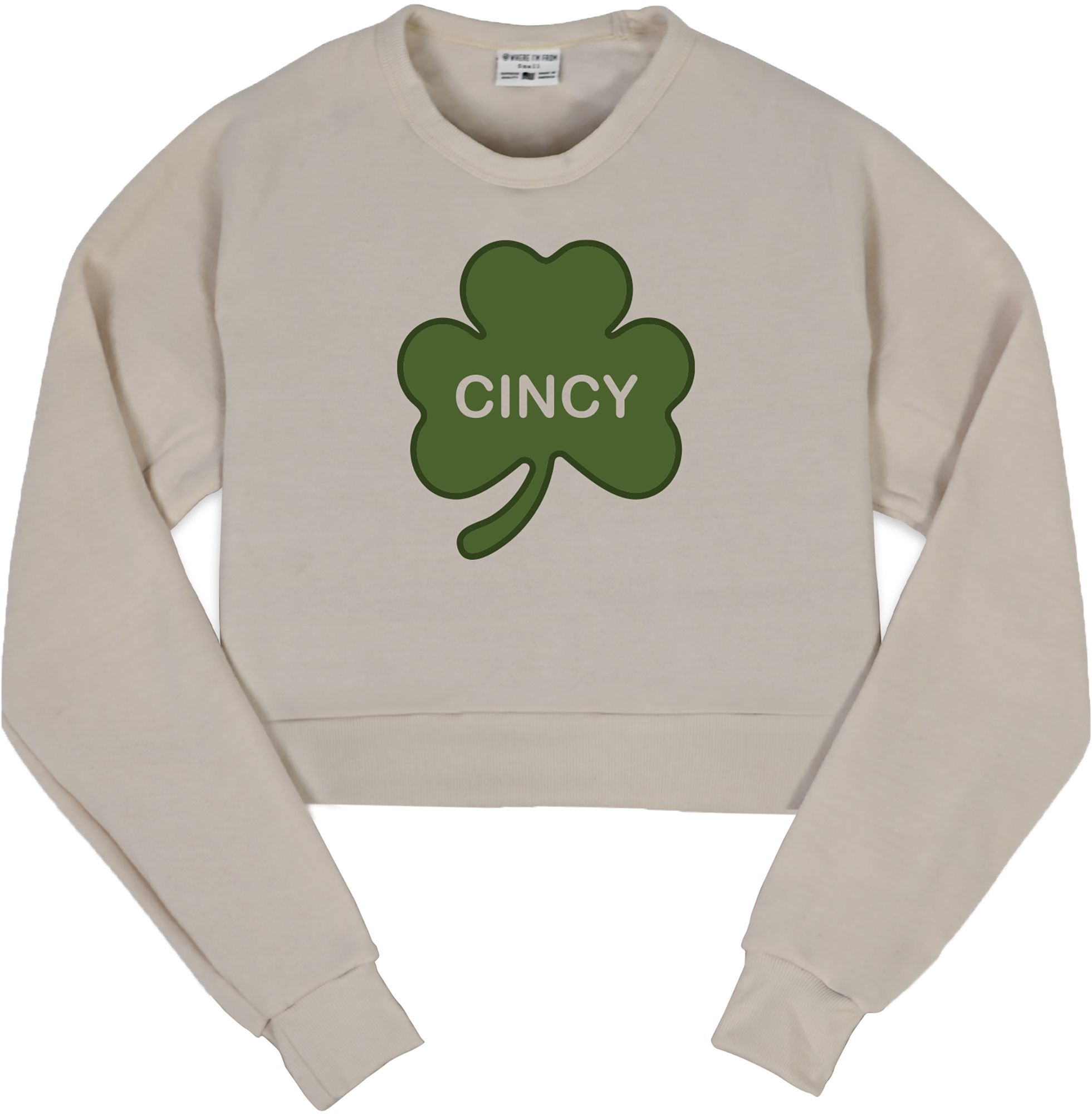 Where I'm From Women's Cincinnati St. Patrick's Day Oatmeal City Code Cropped Crewneck Sweatshirt