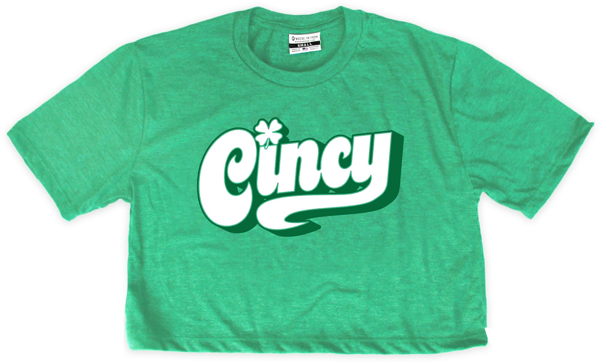 Where I'm From Women's Cincinnati St. Patrick's Day Kelly Green Script Cropped T-Shirt