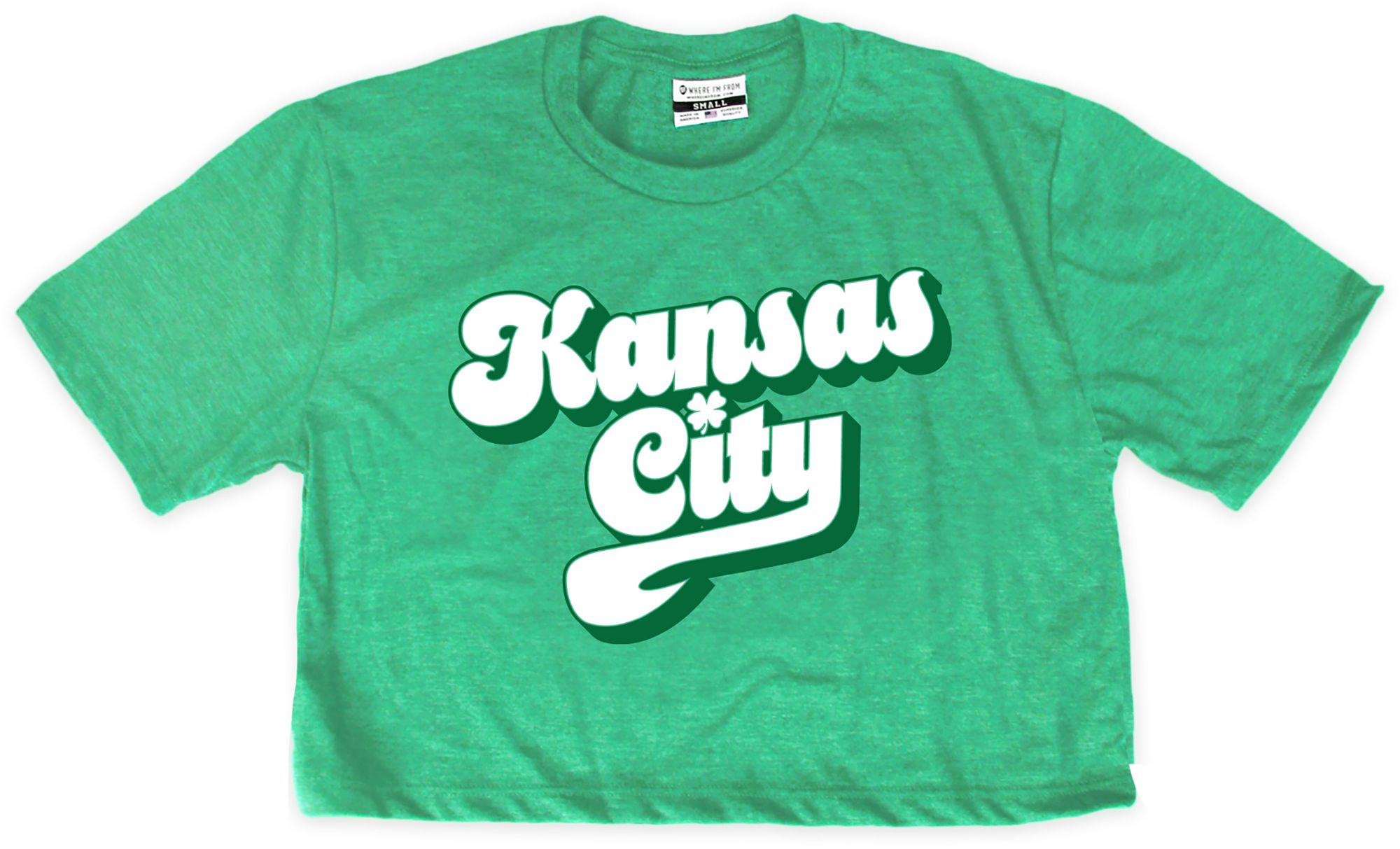 Where I'm From Women's Kansas City Script Kelly Green St. Patty's Cropped T-Shirt